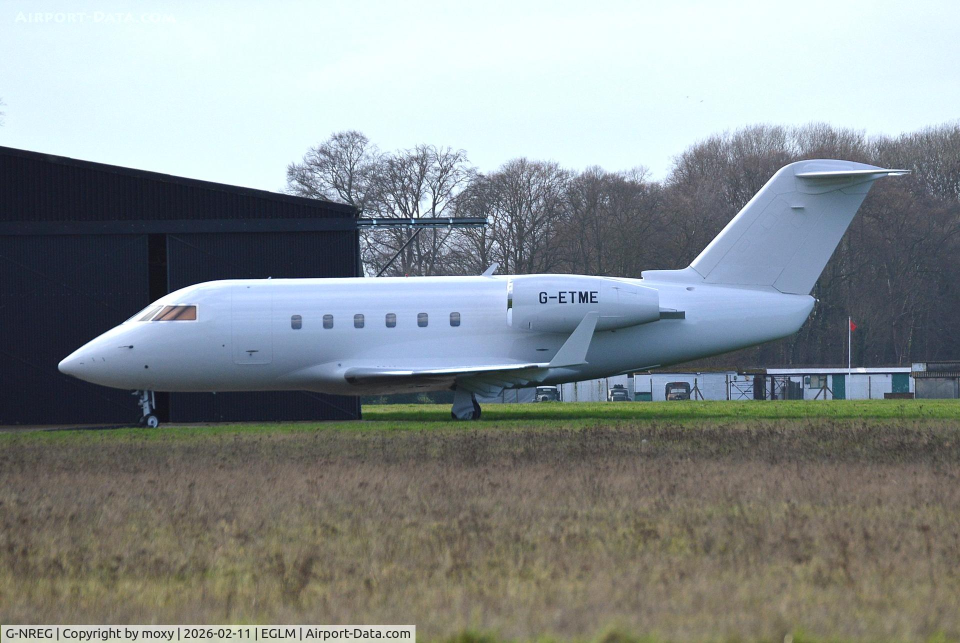G-NREG, 1982 Canadair Challenger 600S (CL-600-1A11) C/N 1045, Canadair Challenger 600S (CL-600-1A11) film prop of Shoot Aviation at White Waltham. Oddly marked as G-ETME which is a Nord 1002 Pingouin II which is a resident at EGLM.  
