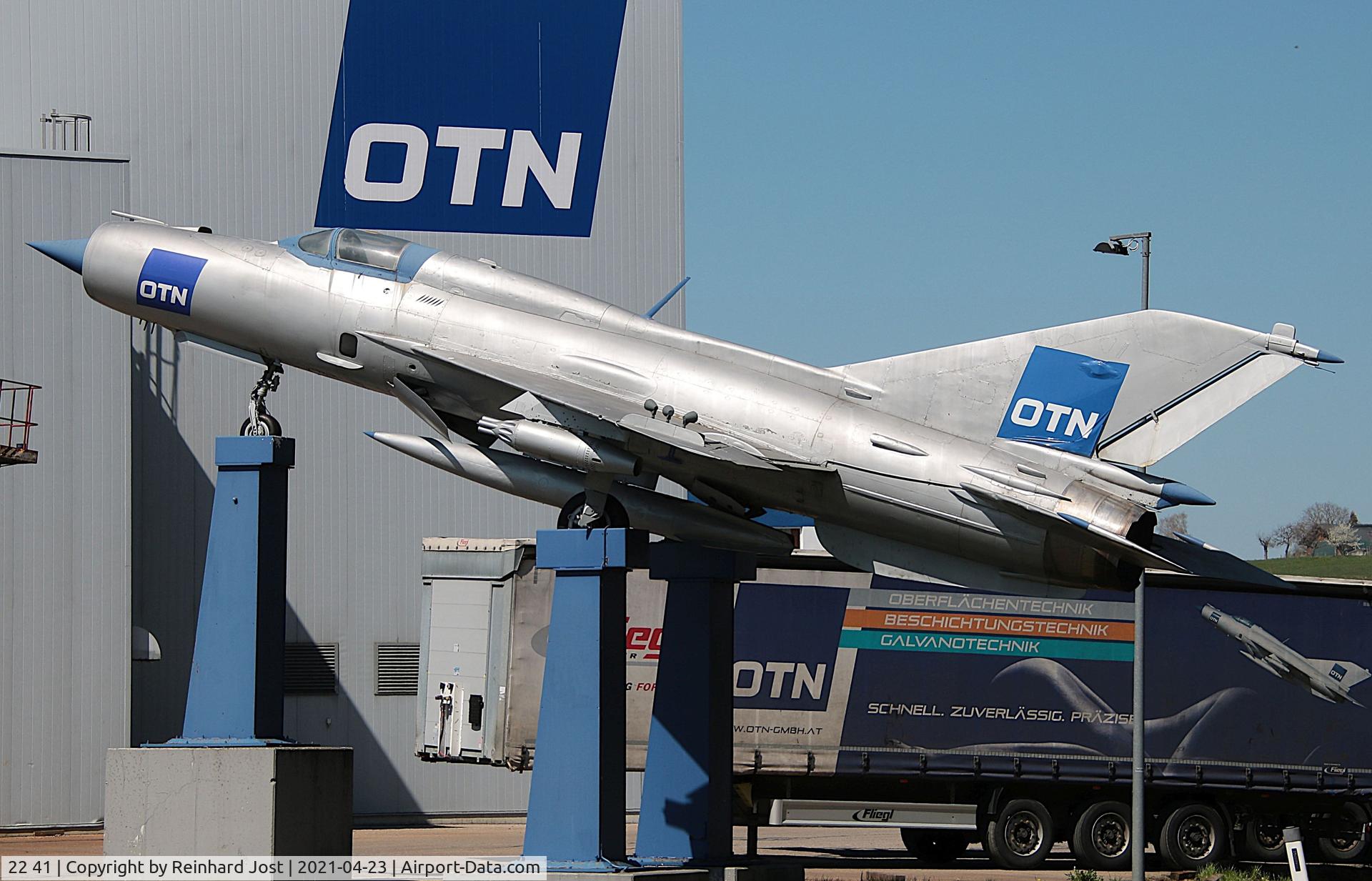 22 41, 1967 Mikoyan-Gurevich MiG-21SPS C/N 94A5602, Ex-German AF 22+41 / NVA 937 as eye-catcher in front of the office of OTN Oberflaechentechnik at Sankt Georg am Filmansbach at Upper Austria