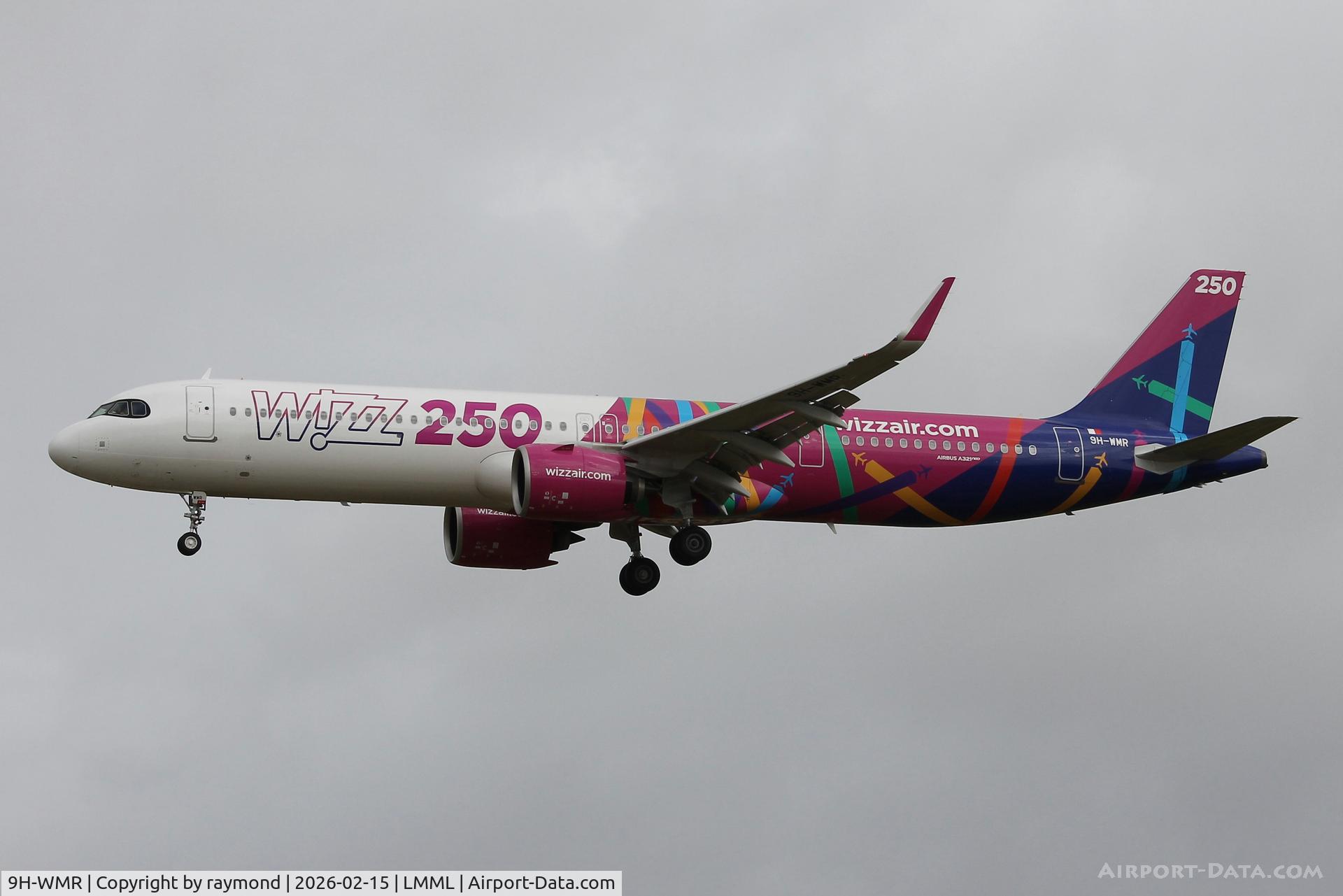 9H-WMR, Airbus A321-271 NX C/N 12932, Airbus A321-271NX reg 9H-WMR of Wizzair Malta with 250th Aircraft Livery is seen approaching RW31, landing in Malta.