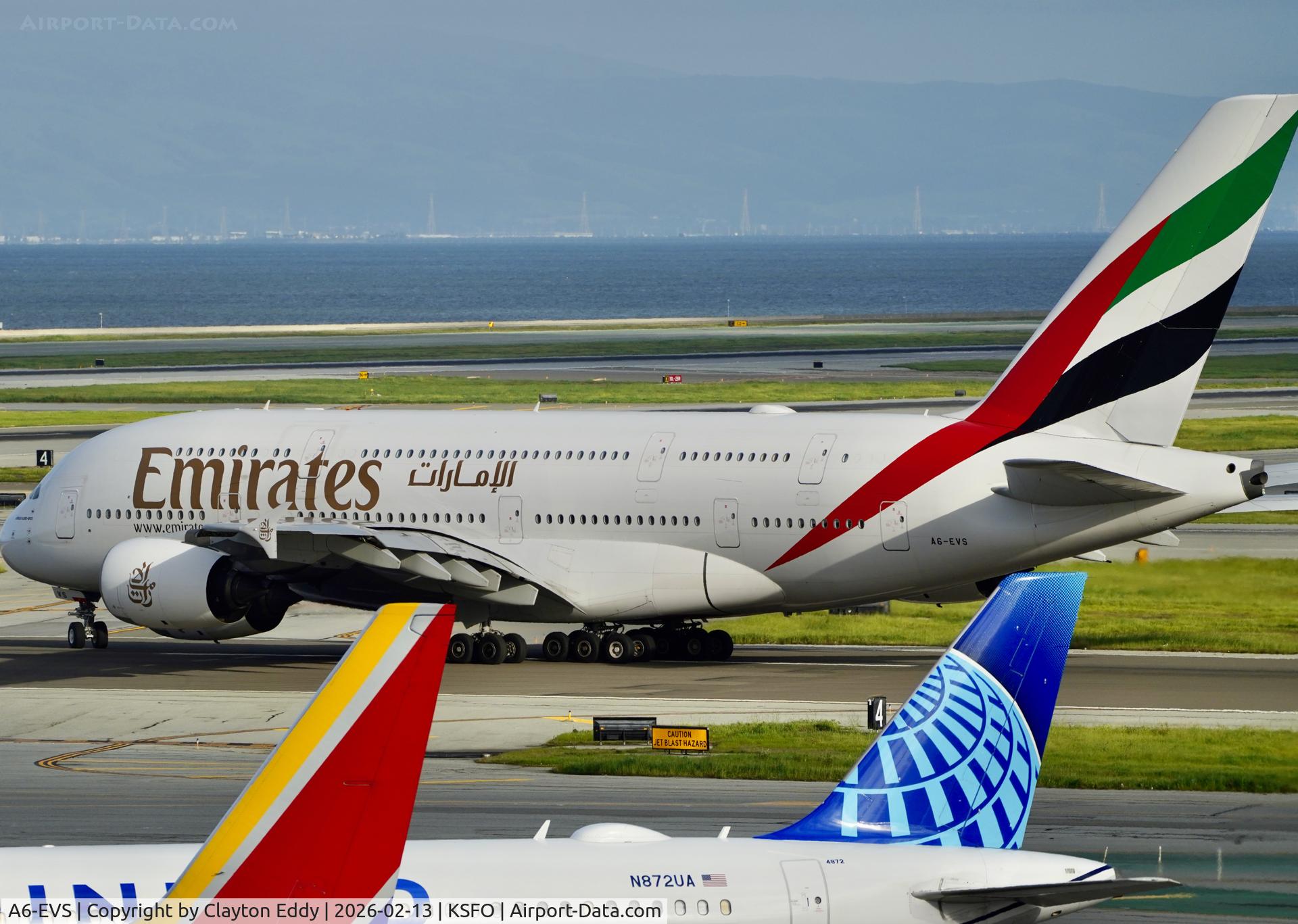 A6-EVS, 2021 Airbus A 380-842 C/N 272, SFO 2026