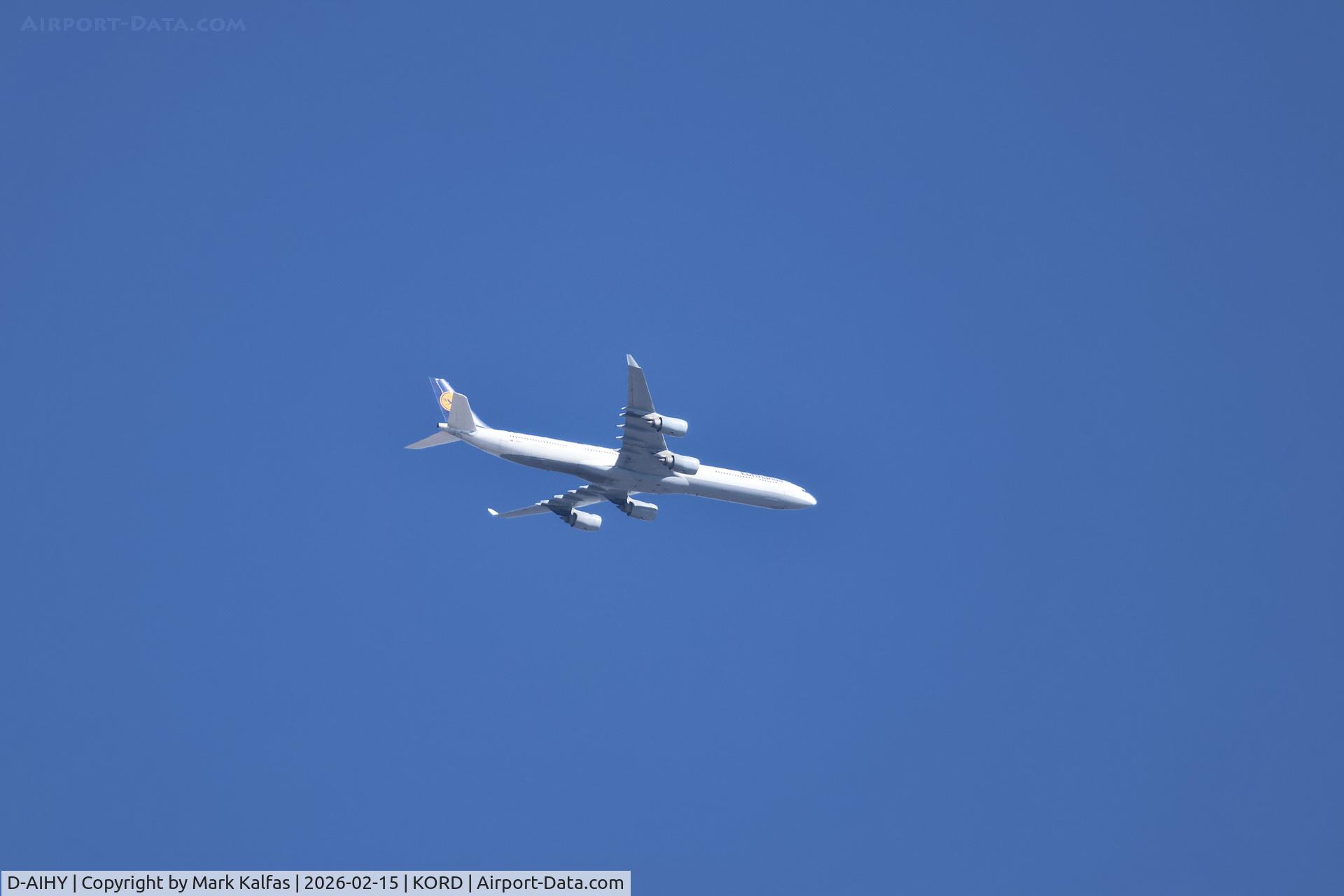 D-AIHY, 2009 Airbus A340-642X C/N 987, A346 Lufthansa Airbus A340-600 D-AIHY, DLH430 FRA-ORD. 7,000' over O'hare for the south complex.