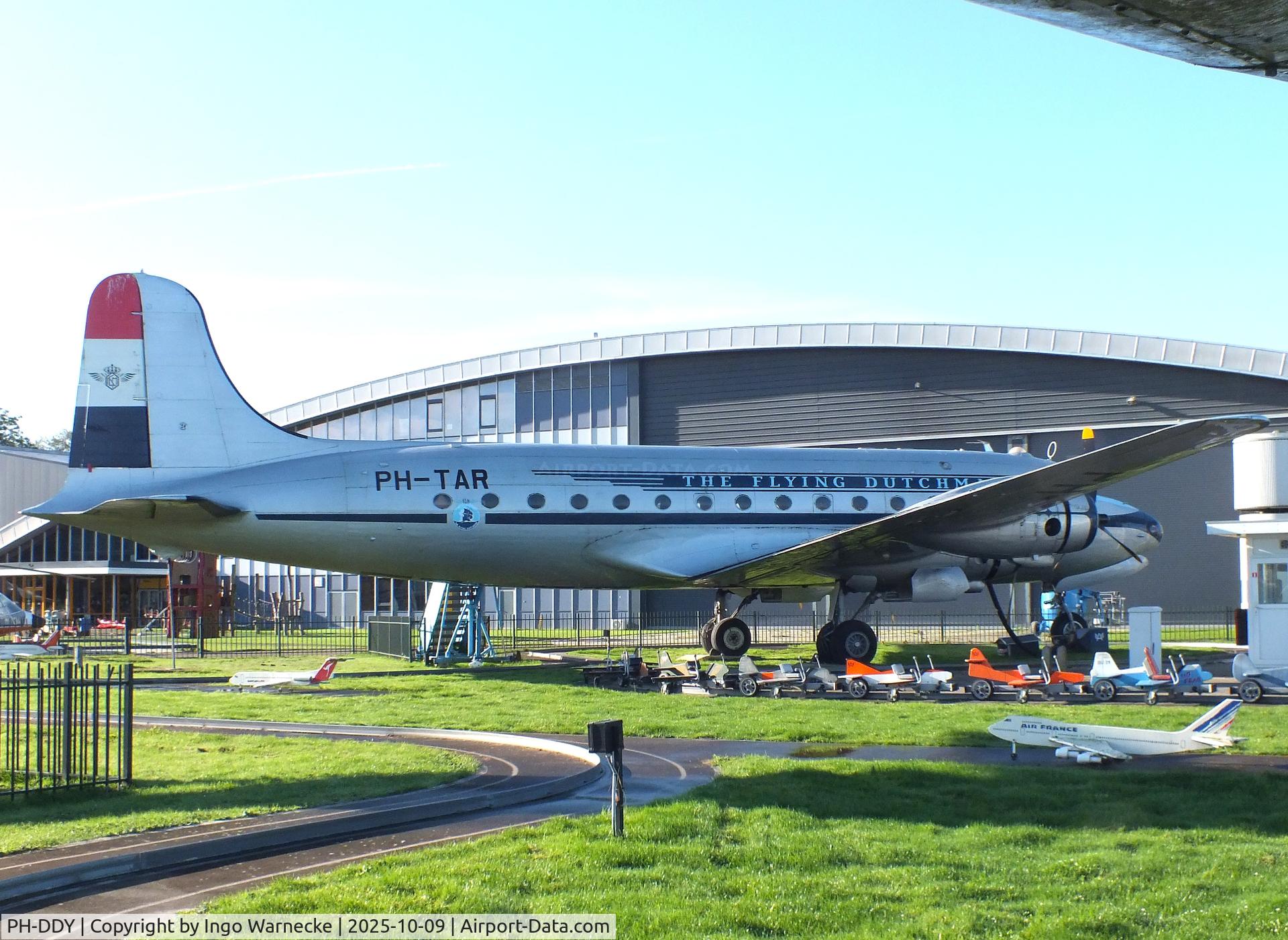 PH-DDY, 1942 Douglas C-54A Skymaster C/N 7488, Douglas C-54A Skymaster displayed in new colours as KLM 'PH-TAR' Rotterdam at the Aviodrome, Lelystad