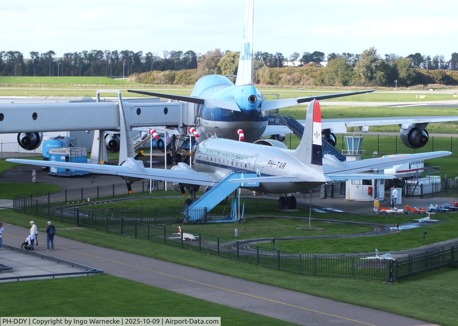 PH-DDY, 1942 Douglas C-54A Skymaster C/N 7488, Douglas C-54A Skymaster displayed in new colours as KLM 'PH-TAR' Rotterdam at the Aviodrome, Lelystad