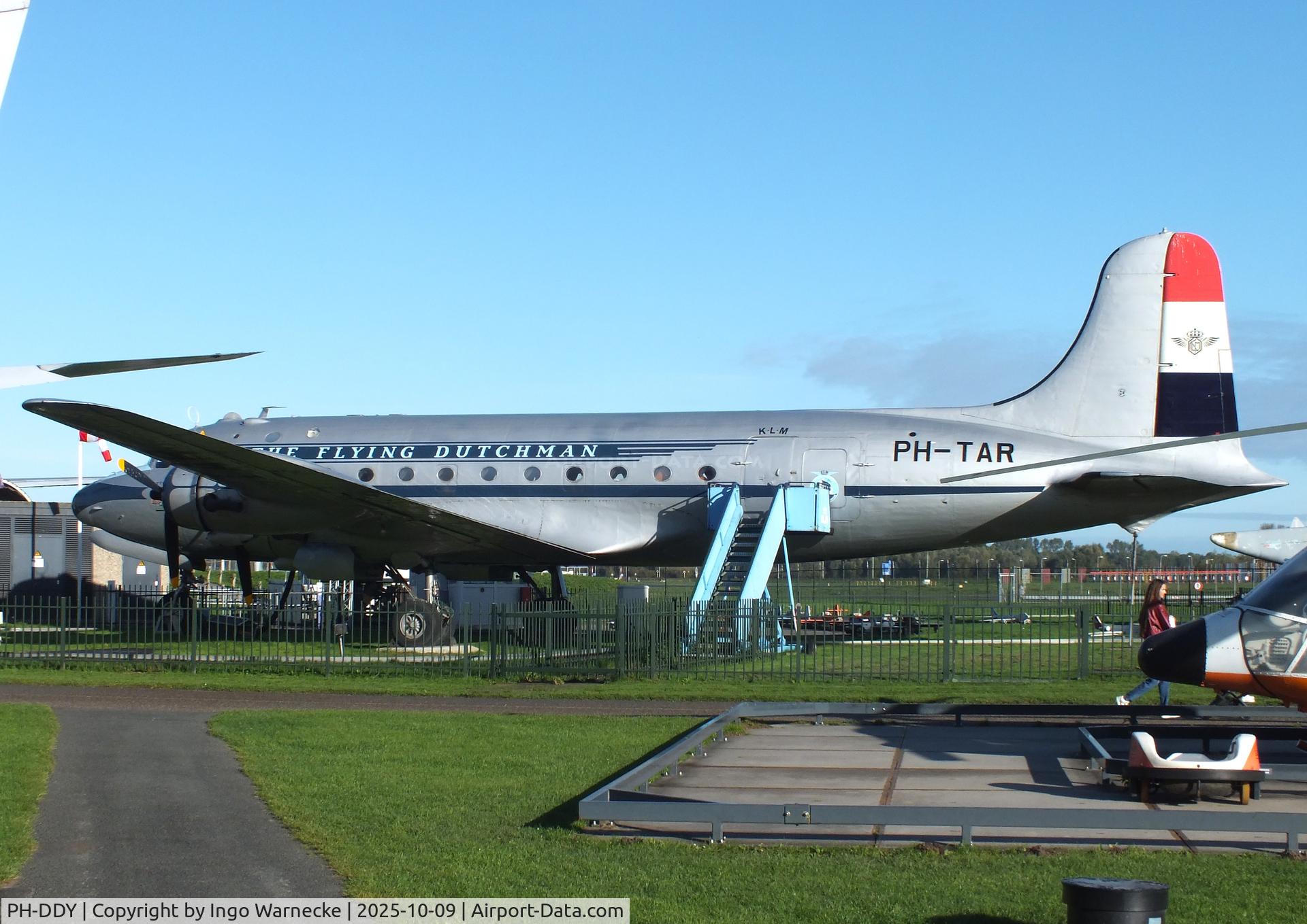 PH-DDY, 1942 Douglas C-54A Skymaster C/N 7488, Douglas C-54A Skymaster displayed in new colours as KLM 'PH-TAR' Rotterdam at the Aviodrome, Lelystad