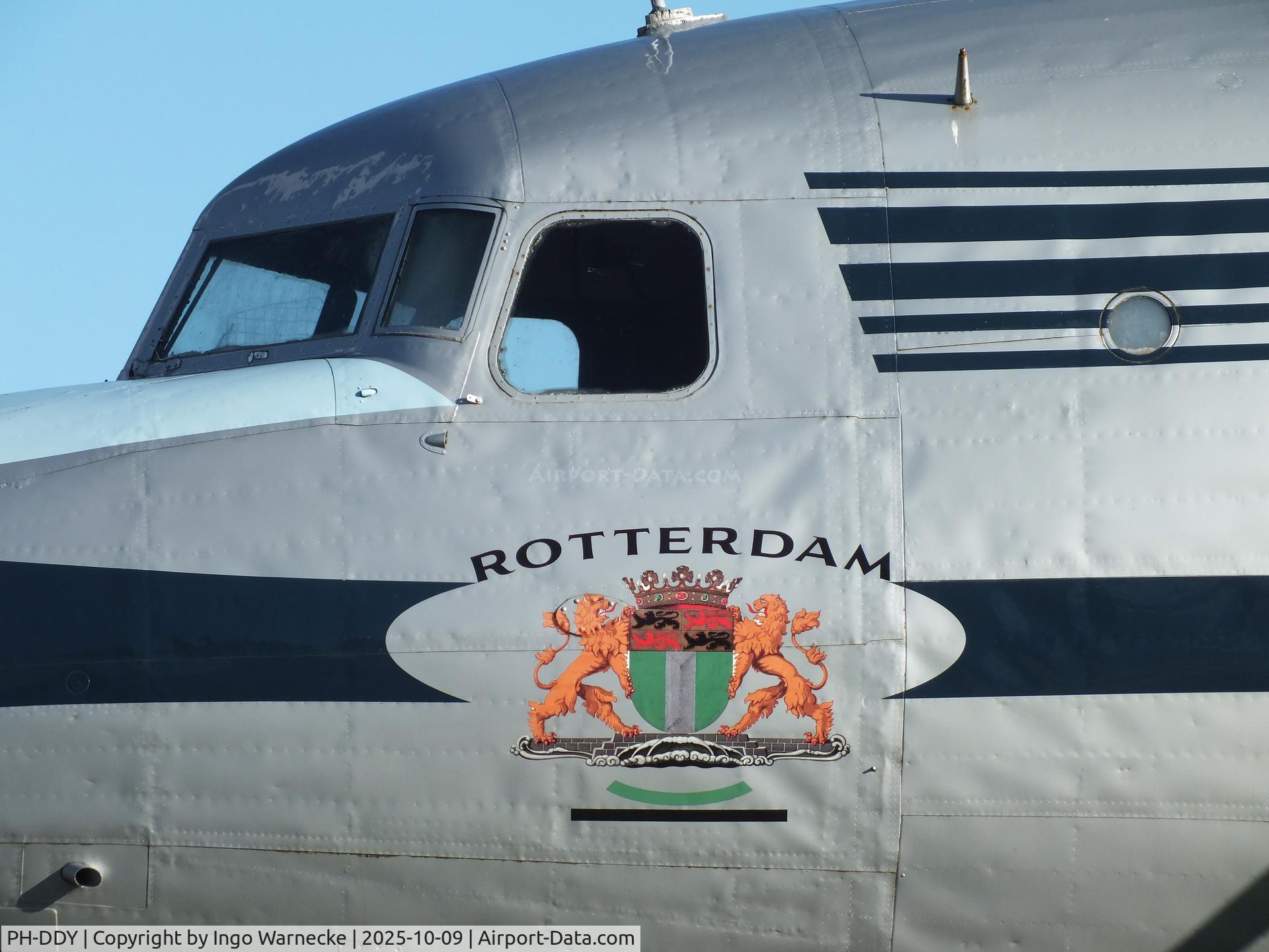 PH-DDY, 1942 Douglas C-54A Skymaster C/N 7488, Douglas C-54A Skymaster displayed in new colours as KLM 'PH-TAR' Rotterdam at the Aviodrome, Lelystad