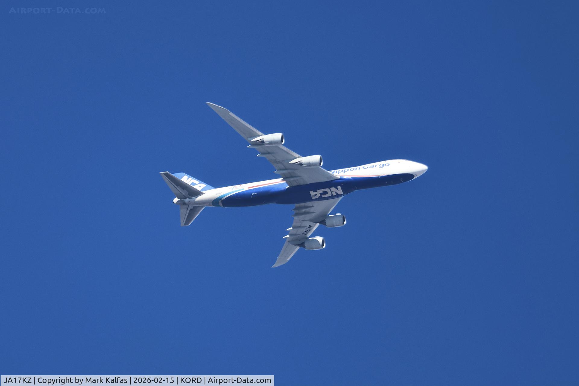 JA17KZ, 2013 Boeing 747-8KZF C/N 36140, NCA138 — a Nippon Cargo Airlines Boeing 747-8F (JA17KZ) inbound from Ted Stevens Anchorage International Airport — was descending through 7,000 feet into the O'Hare International Airport arrival corridor, being vectored for a south-complex arrival.