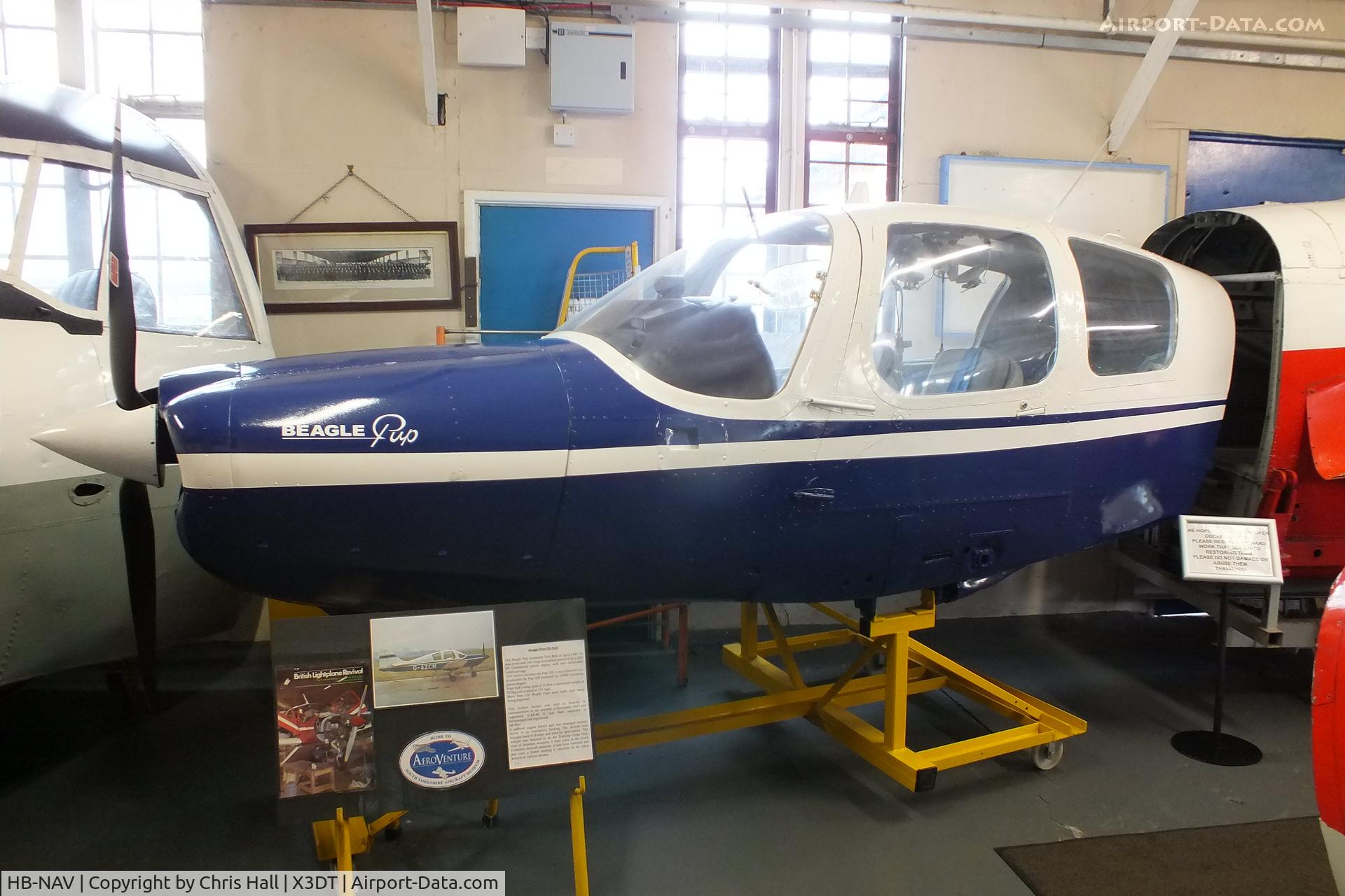 HB-NAV, Beagle B-121 Pup Series 2 (Pup 150) C/N B121-155, South Yorkshire Aircraft Museum,  ex G-AZCM, G-35-155. Damaged in a forced landing in Switzerland