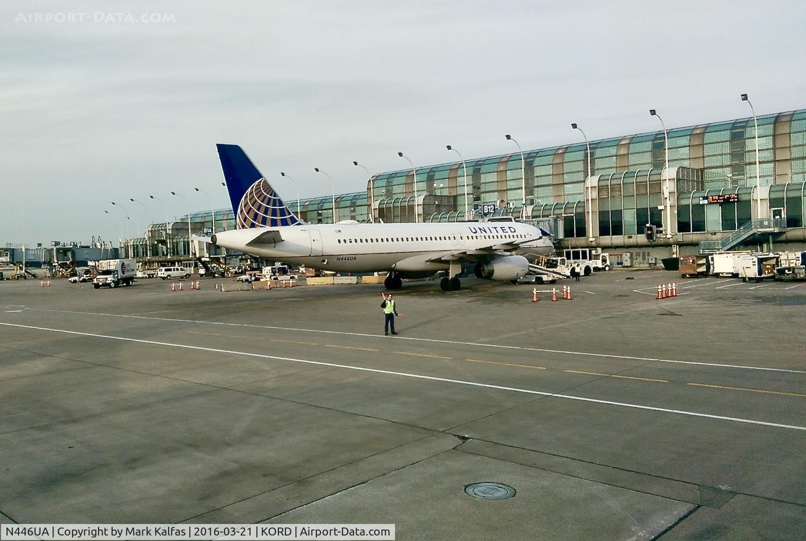 N446UA, 1998 Airbus A320-232 C/N 834, A320 United A320-232 Gate B12 ORD with a very empty terminal.