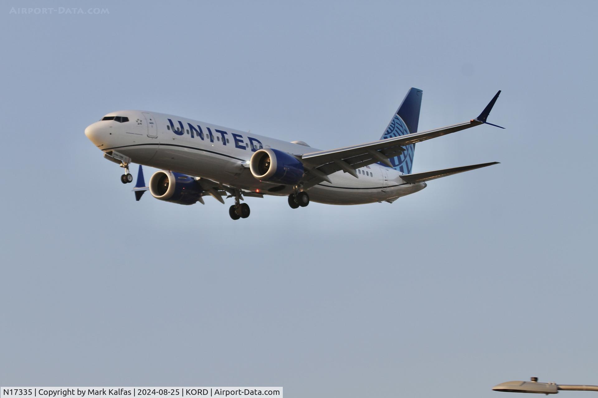 N17335, 2014 Boeing 737 MAX 8 C/N 67595, B38M United Airlines Boeing 737 MAX 8 N17335 28C approach ORD