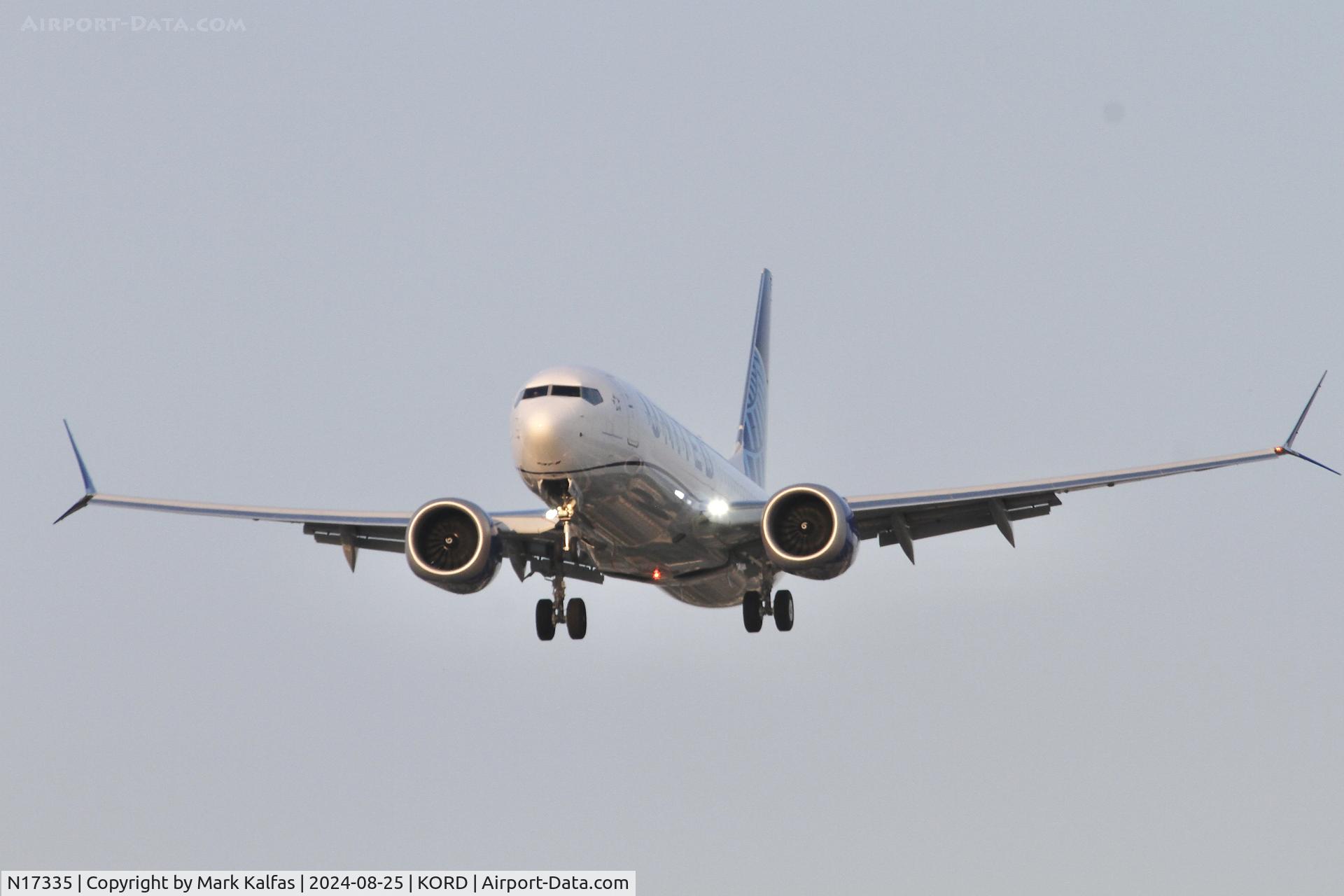 N17335, 2014 Boeing 737 MAX 8 C/N 67595, B38M United Airlines Boeing 737 MAX 8 N17335 28C approach ORD