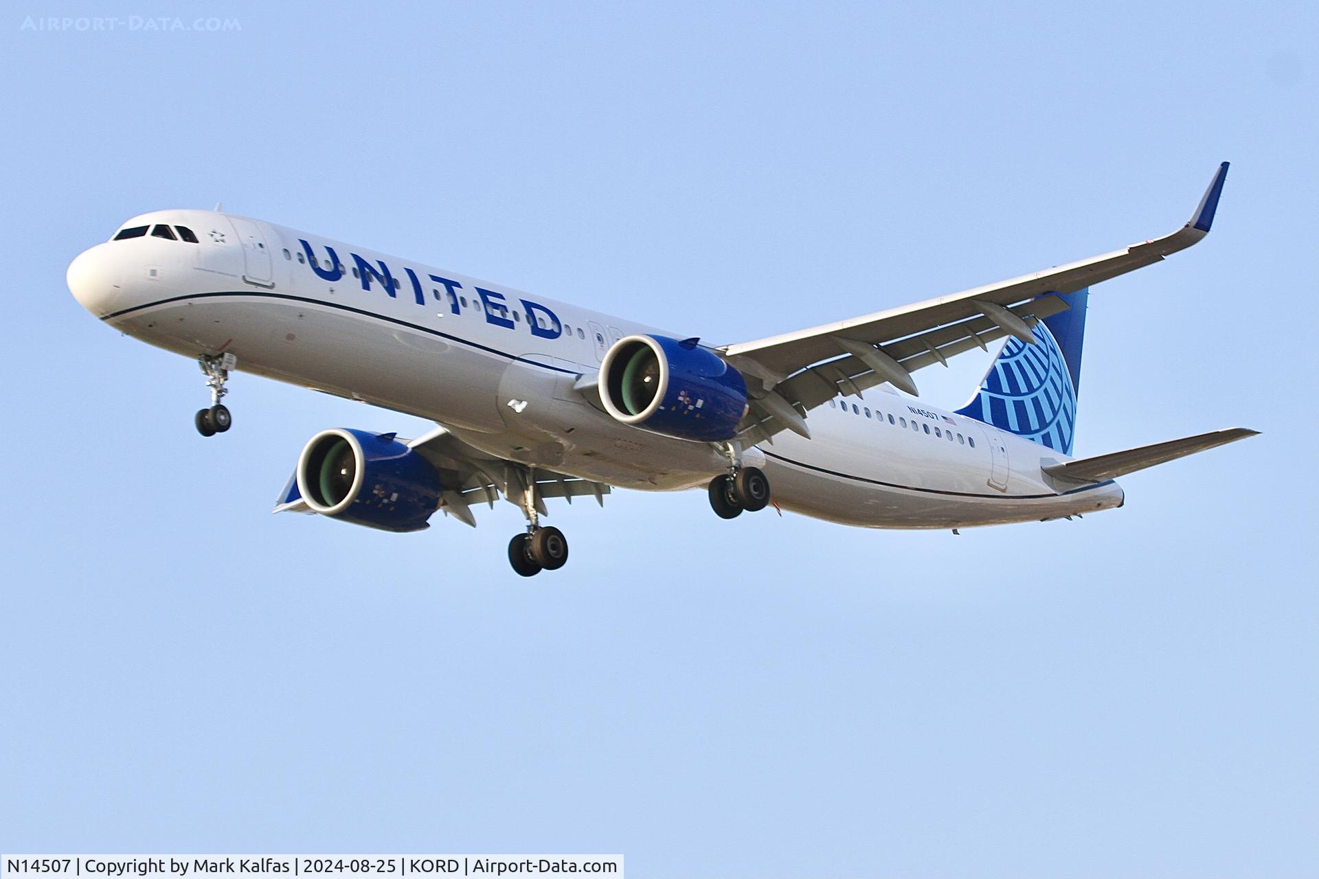 N14507, 2024 Airbus A321-271NX C/N 11846, A21N United Airlines Atrbus A321-271NX N14507 arriving 28C KORD