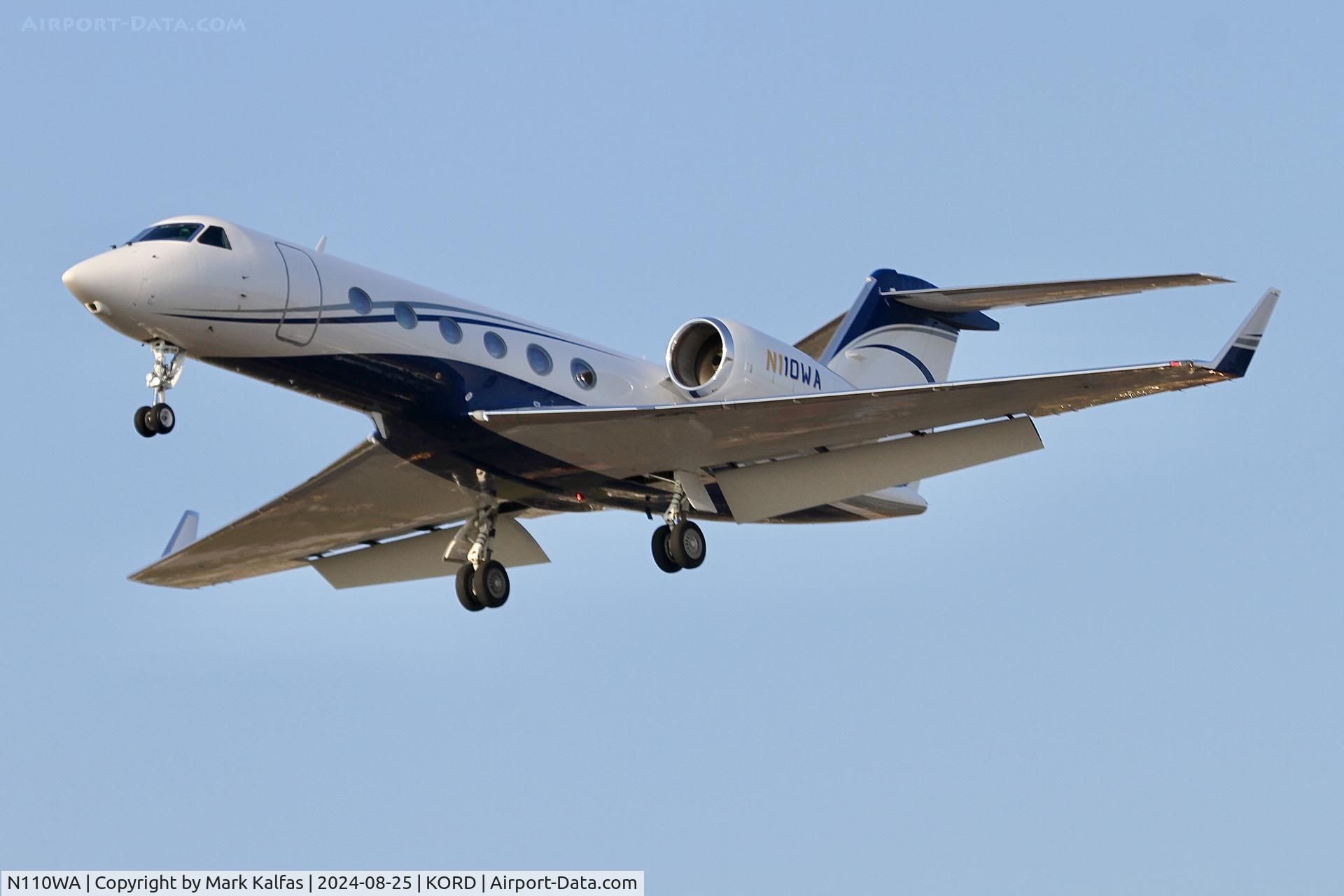 N110WA, 2009 Gulfstream Aerospace GIV-X (G450) C/N 4179, GLF4 LACEY TRANSPORT LLC GULFSTREAM AEROSPACE GIV-X (G450) N110WA,  IPT-ORD arriving on 28C KORD