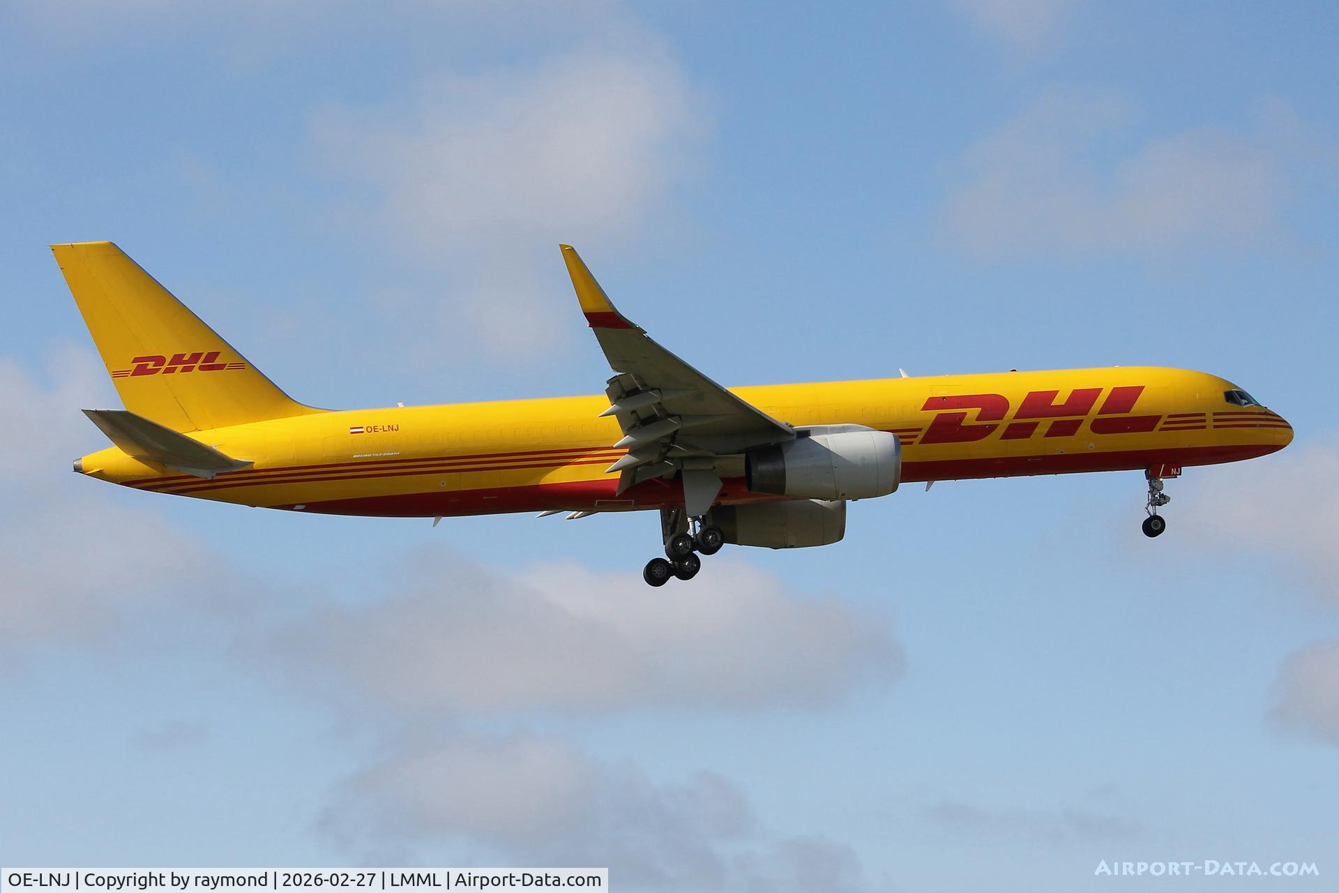 OE-LNJ, 2000 Boeing 757-256 C/N 29312, Boeing 757-256(PCF) reg OE-LNJ of DHL Austria in finals to land RW31 in Malta.