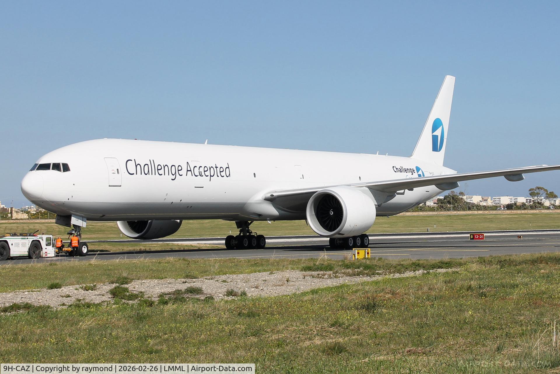 9H-CAZ, Boeing 777-36N/ER(F) C/N 32795, Boeing 777-36N/ER(F) reg 9h-CAZ of Challenge Airlines Malta is seen towed on the taxiway, getting ready for departure.