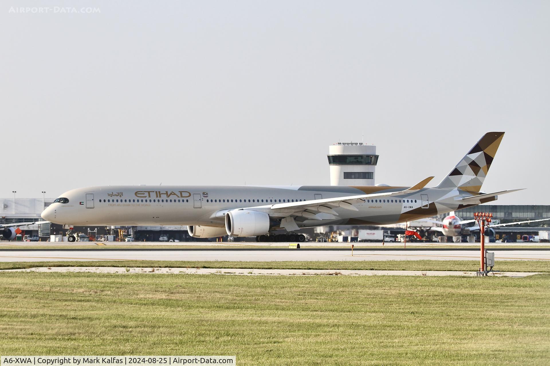 A6-XWA, 2019 Airbus 350-1041 C/N 315, A35K Etihad Airways Airbus 350-1041 A6-XWA departing 28R KORD