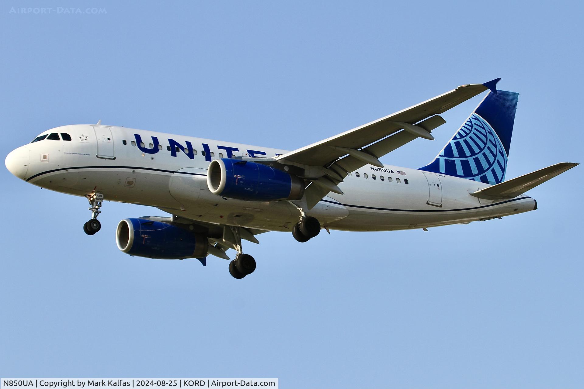 N850UA, 2002 Airbus A319-131 C/N 1653, A319 United Airlines Airbus A319, N850UA arriving 28C KORD