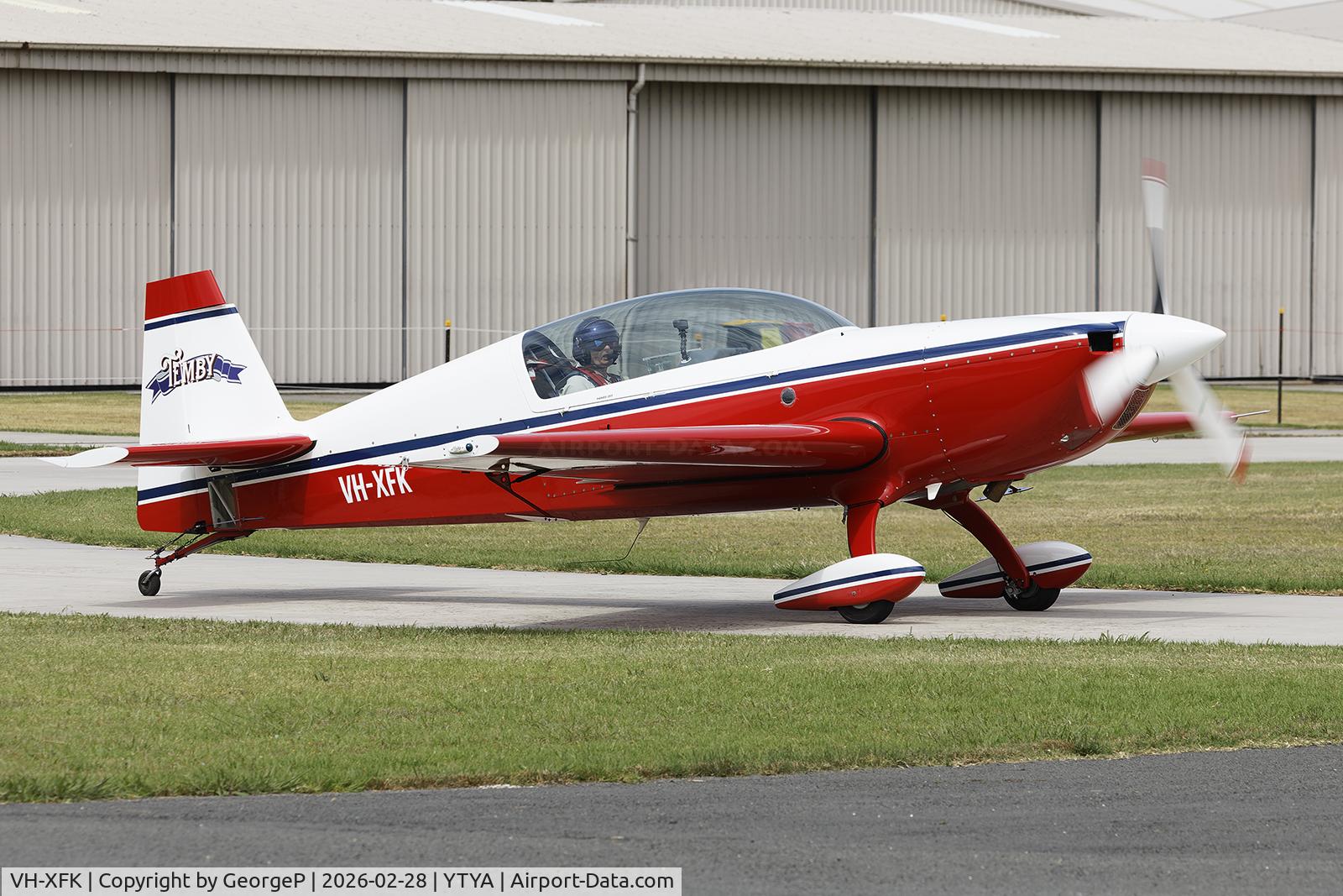 VH-XFK, 2007 Extra EA-300/L C/N 1252, Arriving for the Tyabb airshow 2026.