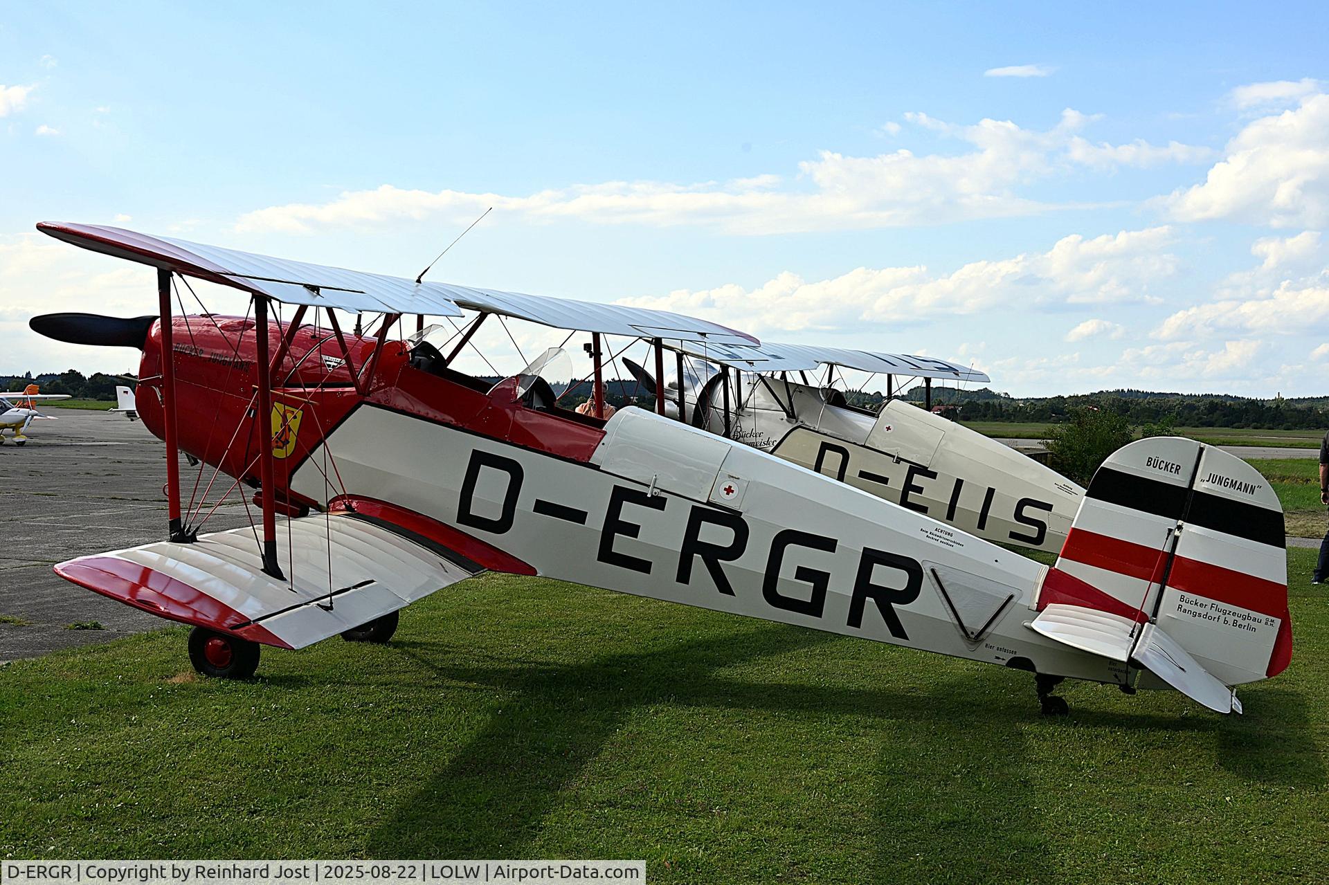 D-ERGR, 1953 CASA 1-131E Jungmann C/N 2010, Jungmann D-ERGR together with its stable-mate Jungmeister D-EIIS outside its hangar at Wels, Austria