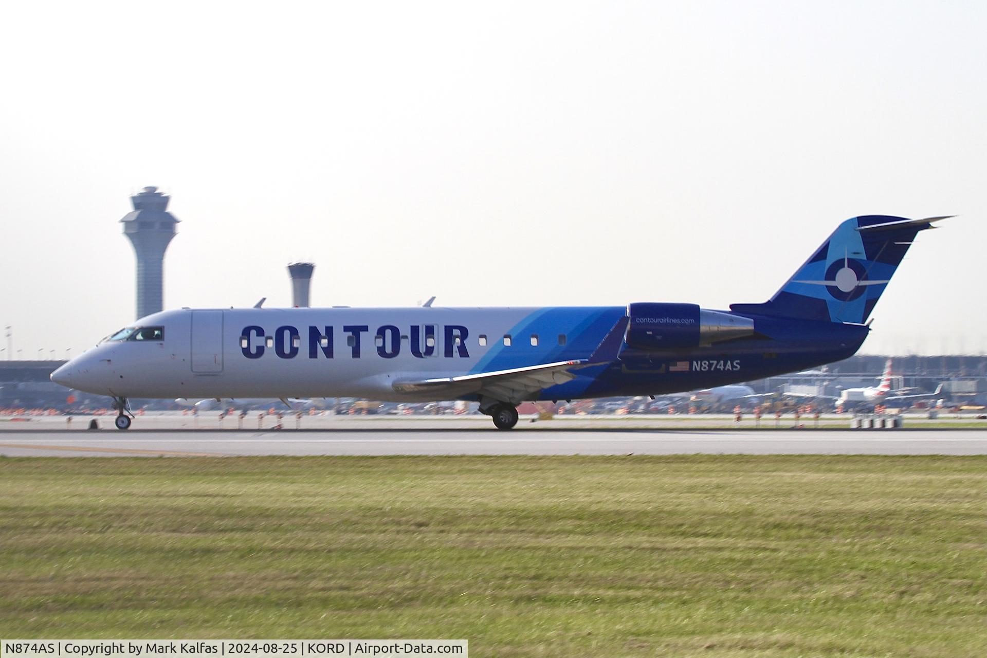N874AS, 2001 Bombardier CRJ-200ER (CL-600-2B19) C/N 7551, CRJ2 Contour Airlines Corporate Flight Management Bombardier CRJ-200ER N874AS departing 22L KORD