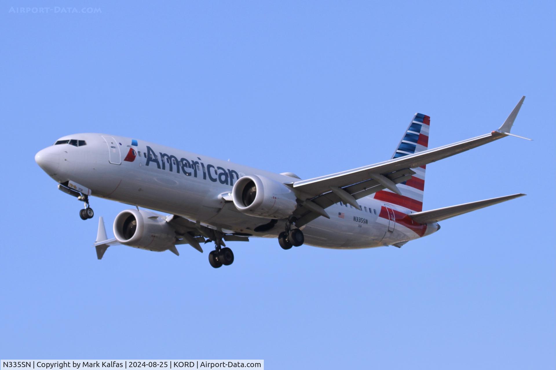 N335SN, 2019 Boeing 737-8 MAX C/N 44481, B38M American Boeing 737-8 MAX N335SN arriving 28R KORD