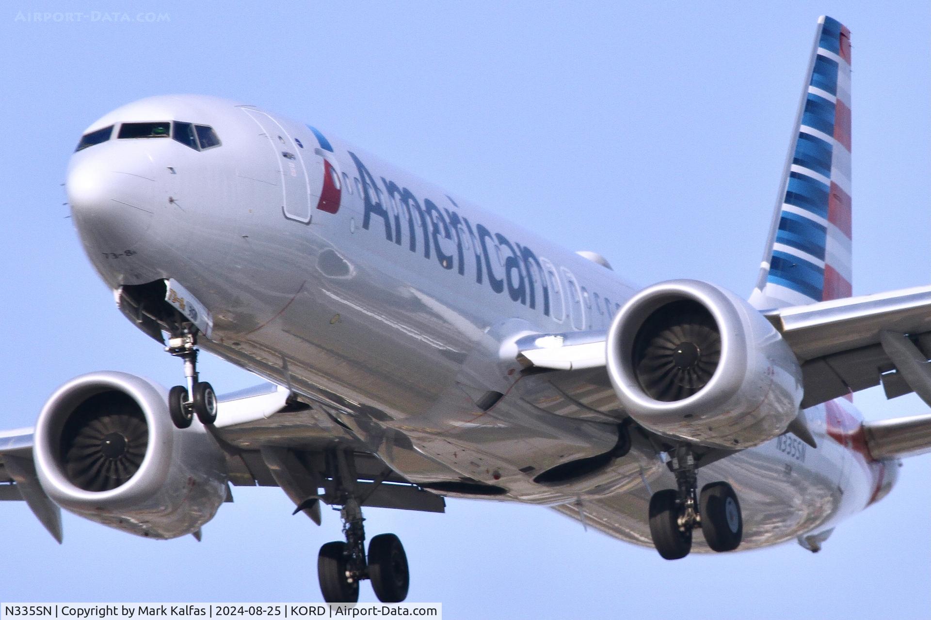 N335SN, 2019 Boeing 737-8 MAX C/N 44481, B38M American Boeing 737-8 MAX N335SN arriving 28R KORD
