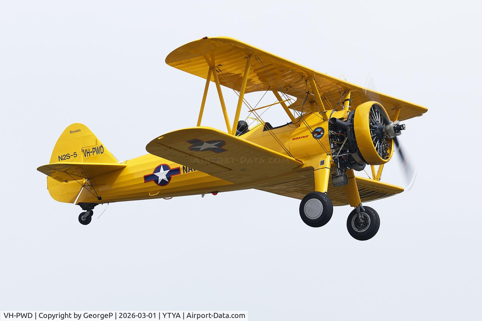 VH-PWD, 1950 Boeing E75 C/N 75-8255, Performing at the 2026 Tyabb airshow.