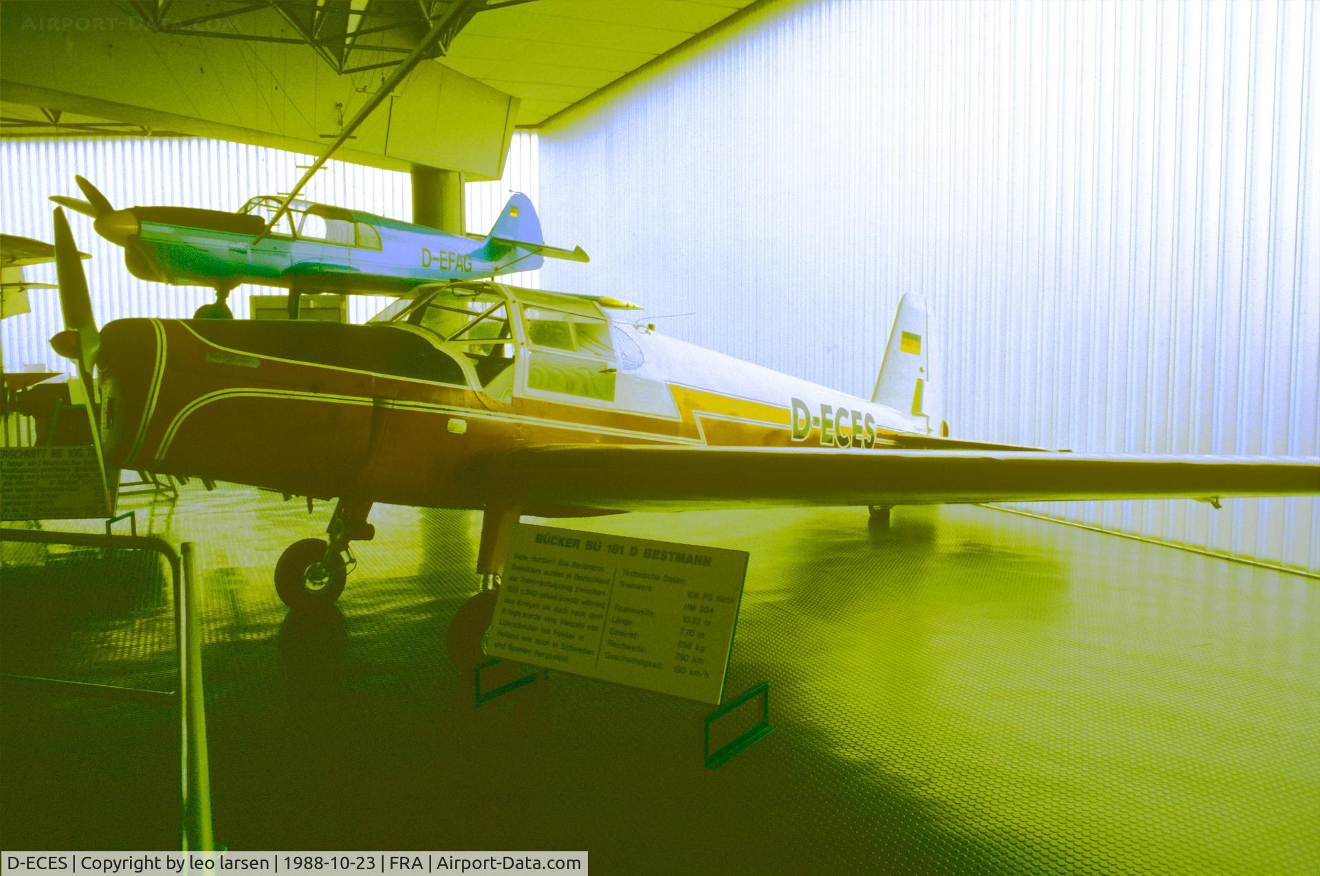 D-ECES, 1945 Bucker Bu-181 Bestmann C/N 25082, Frankfurt Airport 23.10.1988