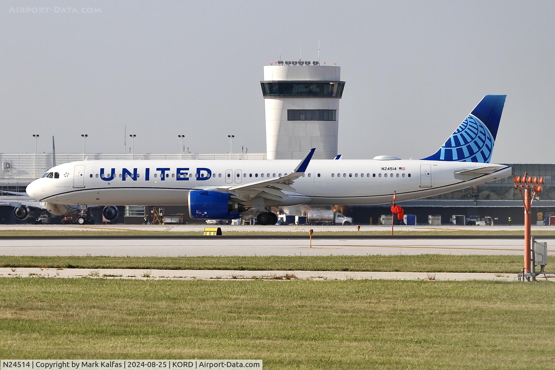 N24514, 2024 Airbus A321-271NX (NEO) C/N 12002, A21N United Airlines Airbus A321-271NX N24514 UAL2184 ORD-SFO Departing 28R KORD