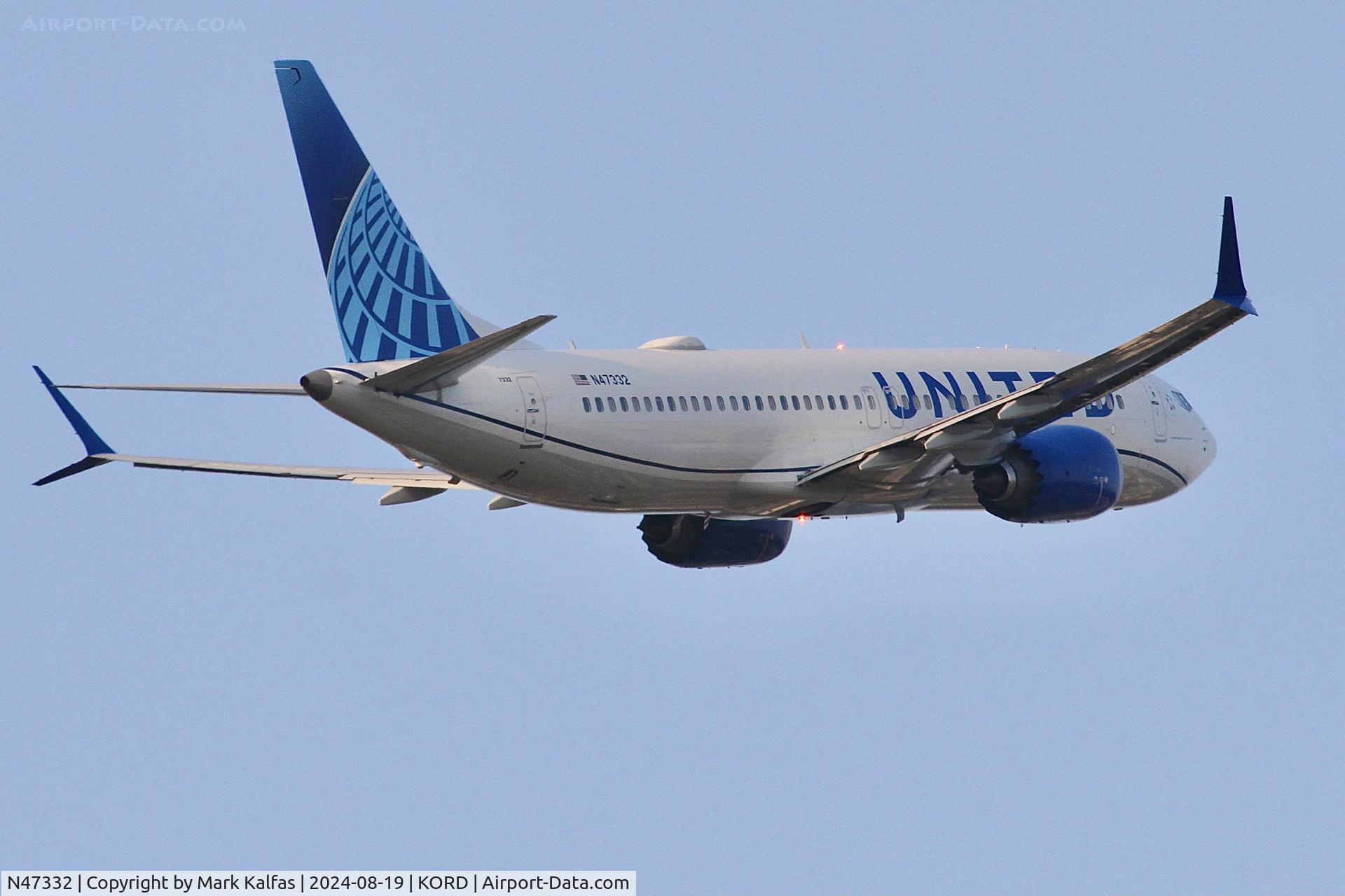N47332, 2024 Boeing 737 MAX 8 C/N 67586, B38M United Airlines Boeing 737 MAX 8 N47332 departing 10L ORD