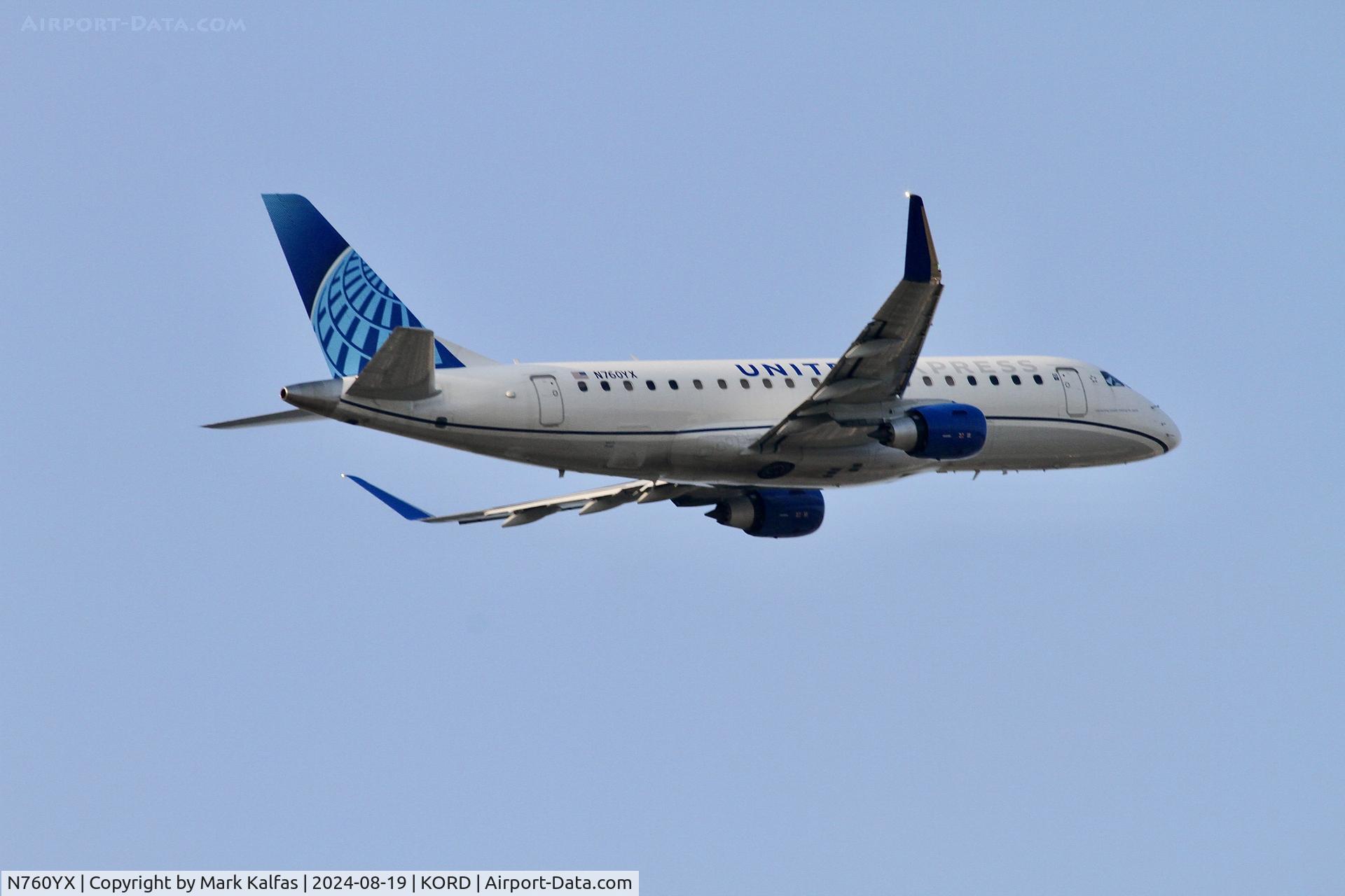 N760YX, 2023 EMBRAER S A ERJ 170-200 LR C/N 17000937, E75L Republic Airways/United Express EMBRAER ERJ 170-200 LR N760YX departing 10L KORD
