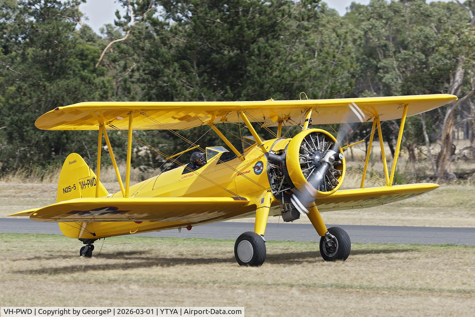 VH-PWD, 1950 Boeing E75 C/N 75-8255, Performing at the 2026 Tyabb airshow.