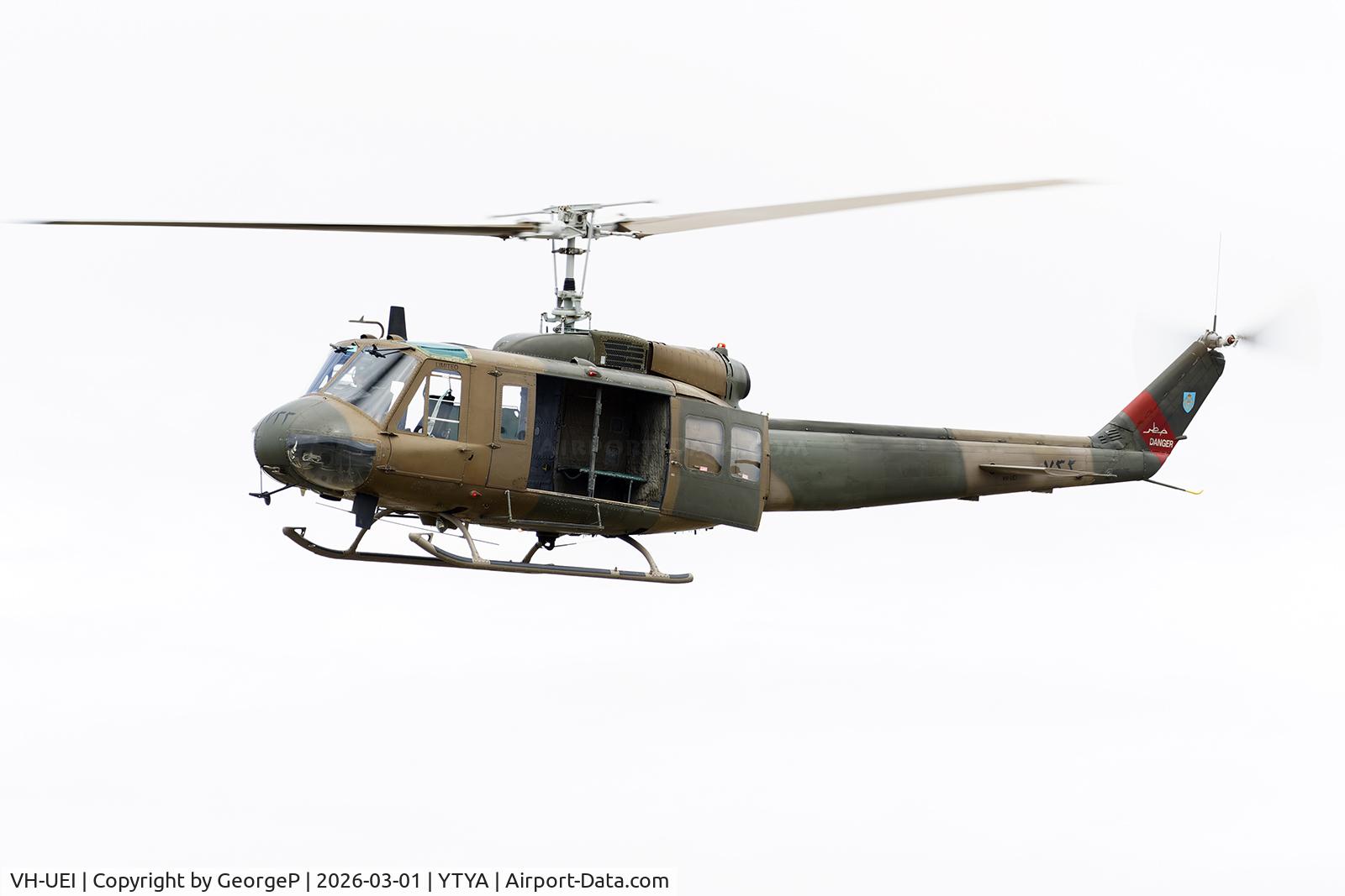 VH-UEI, 1968 COSTRUZIONI AERONAUTICHE GIOVANNI AGUSTA AB 205 C/N 4047, Performing at the 2026 Tyabb airshow.