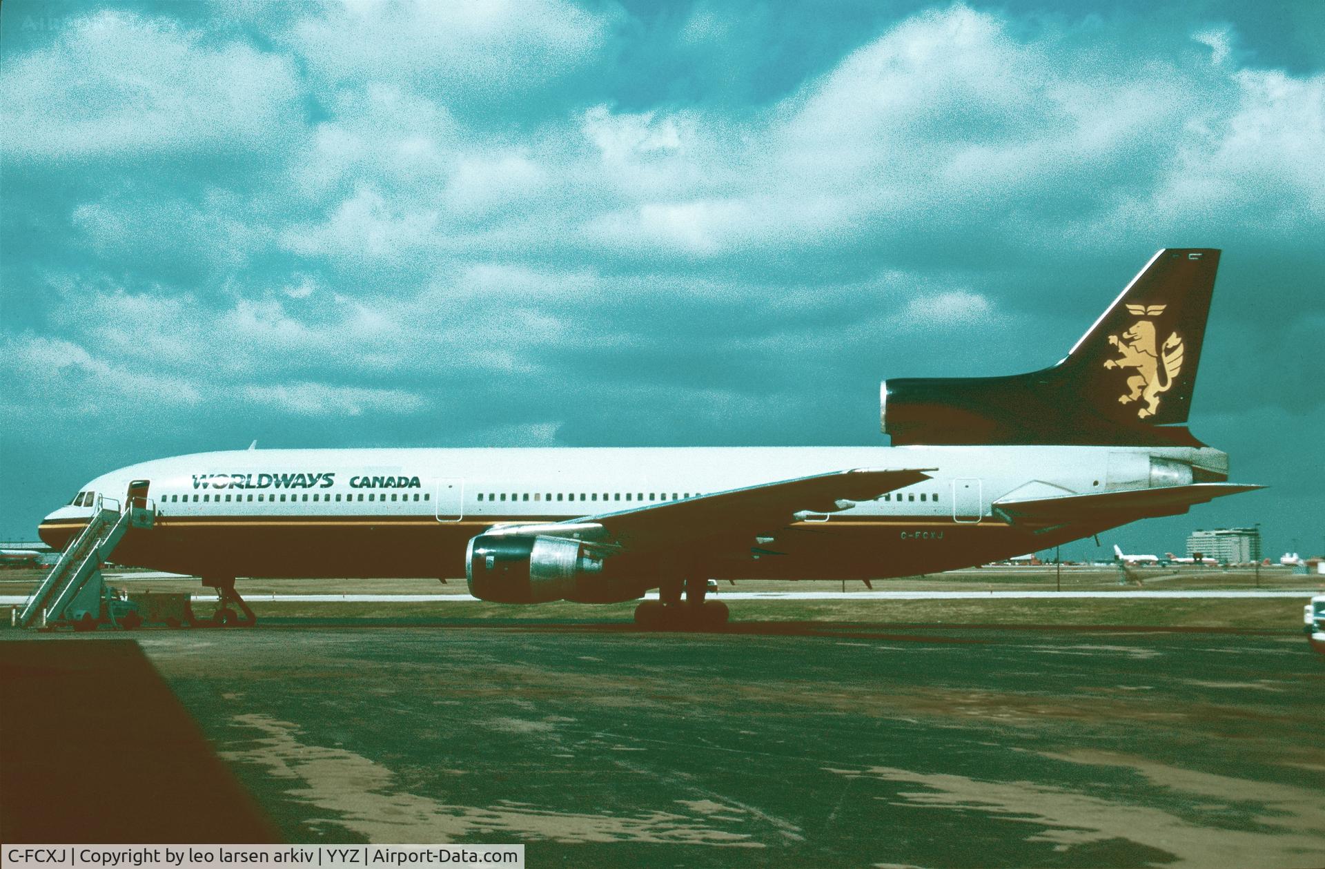 C-FCXJ, 1974 Lockheed L-1011-385-1 TriStar 1 C/N 193N-1102, Toronto 1989 duing sub-lsd from Caledonian AW.