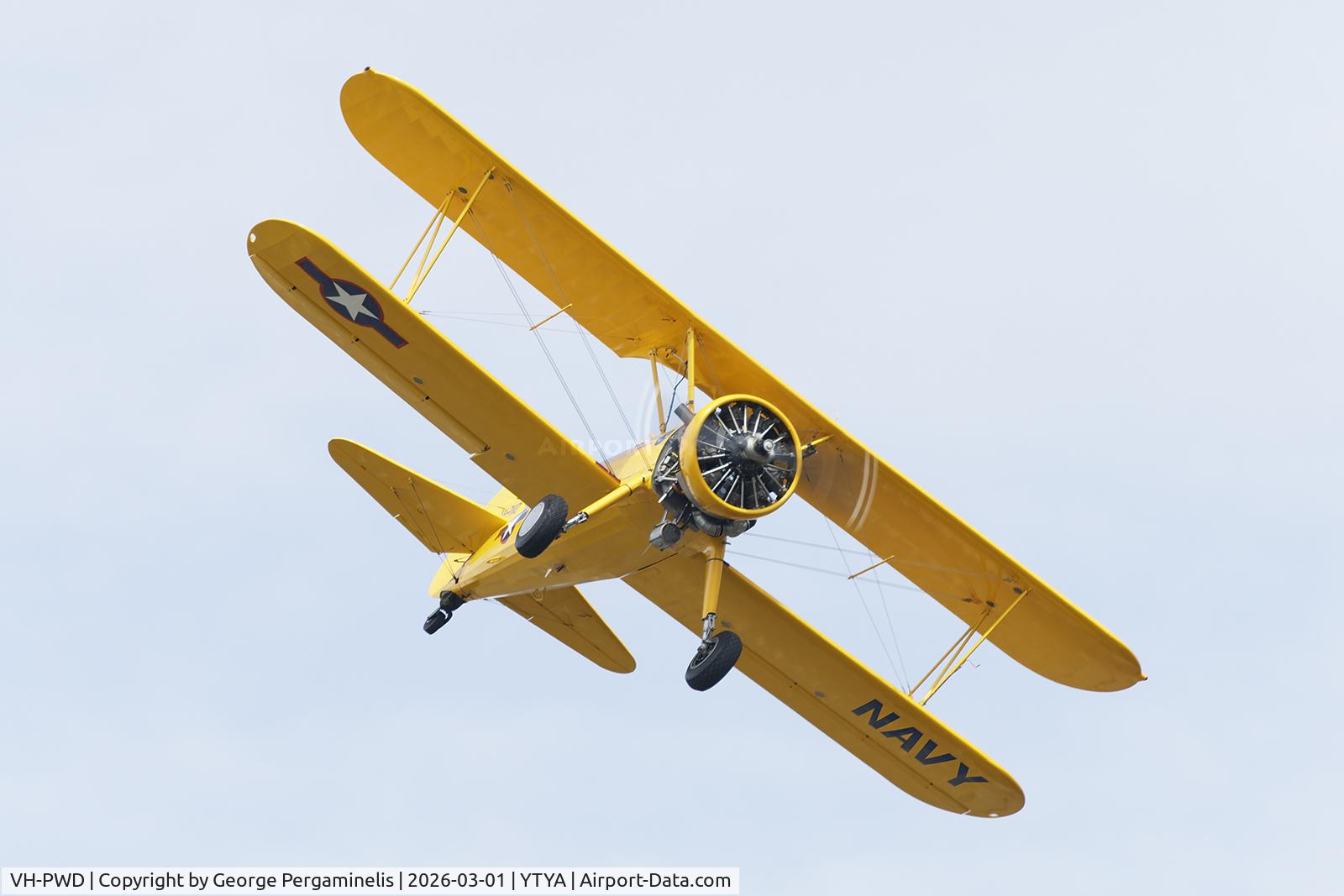 VH-PWD, 1950 Boeing E75 C/N 75-8255, Performing at the 2026 Tyabb airshow.