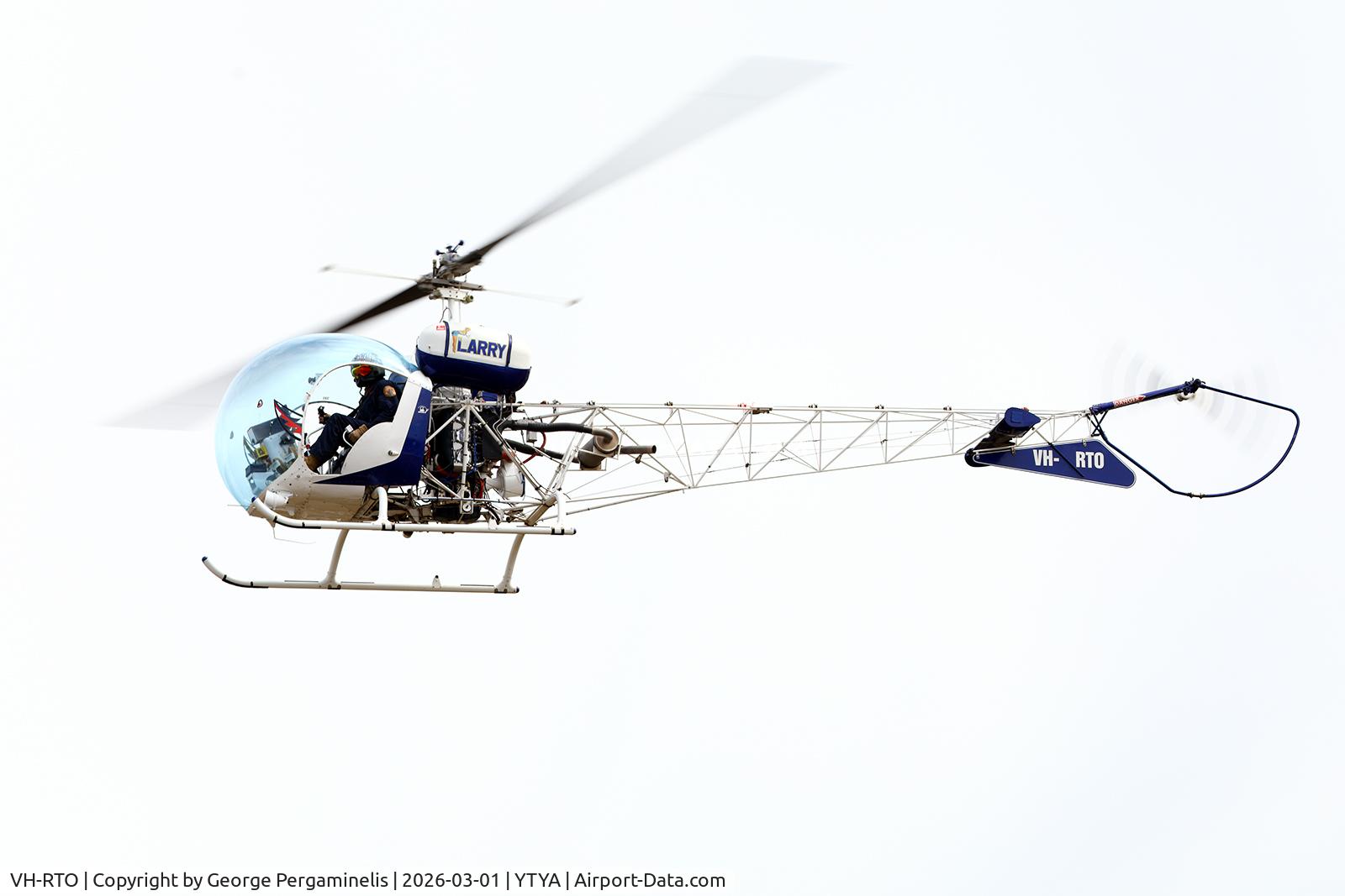 VH-RTO, 1971 Bell 47G-5A C/N 25052, Performing at the 2026 Tyabb airshow.