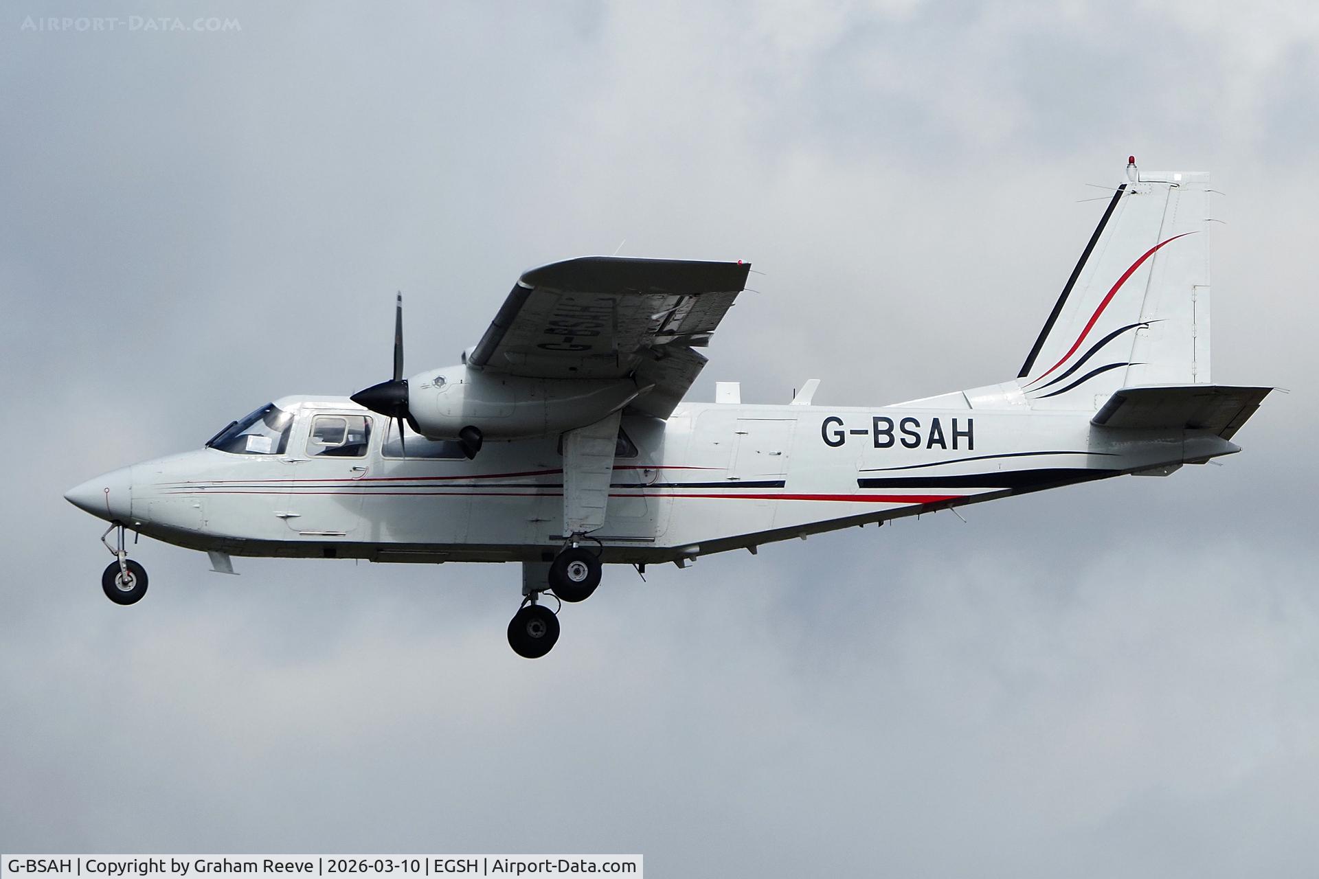 G-BSAH, 1990 Pilatus Britten-Norman BN-2T Islander CC2 C/N 2235, Landing at Norwich.