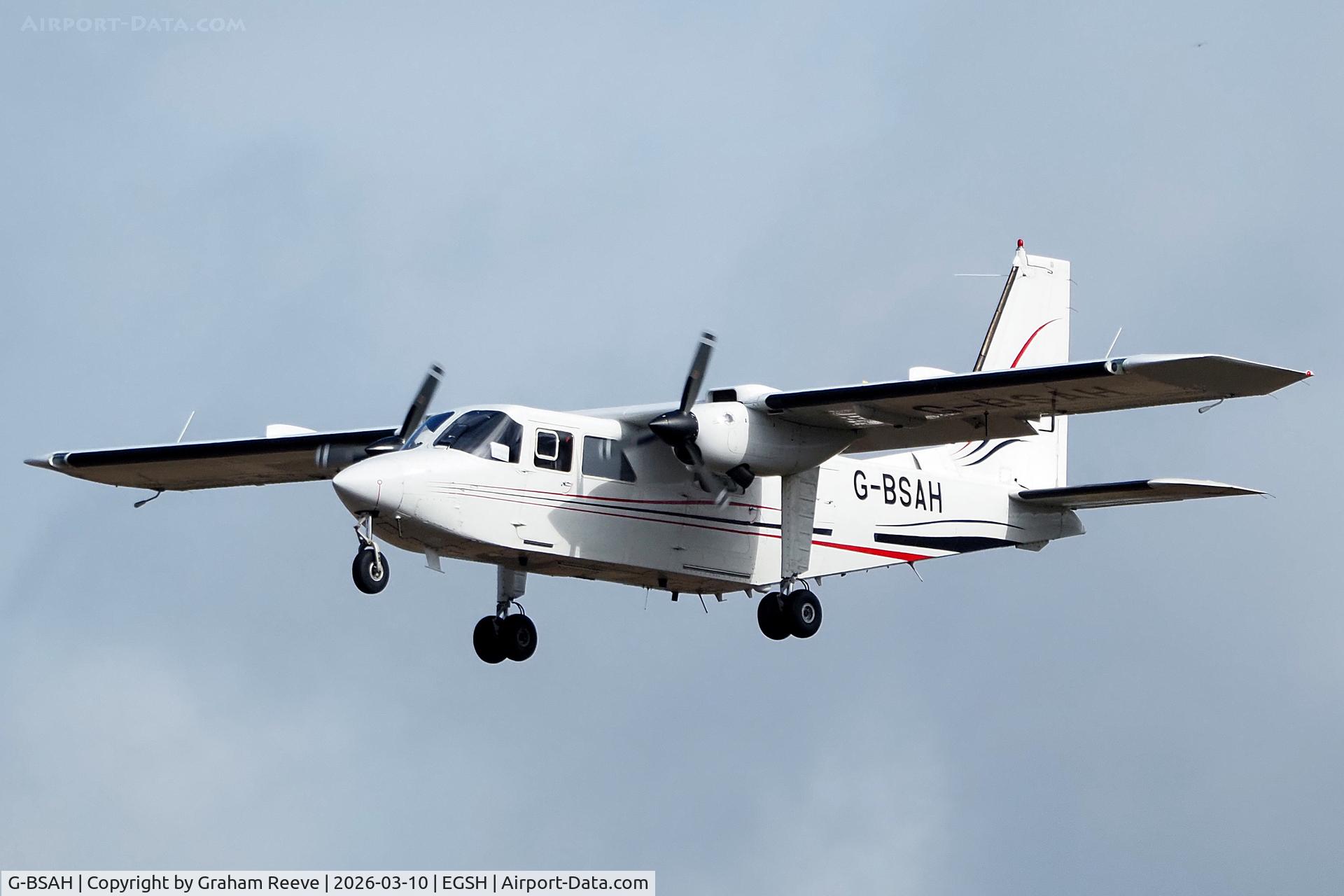 G-BSAH, 1990 Pilatus Britten-Norman BN-2T Islander CC2 C/N 2235, Landing at Norwich.