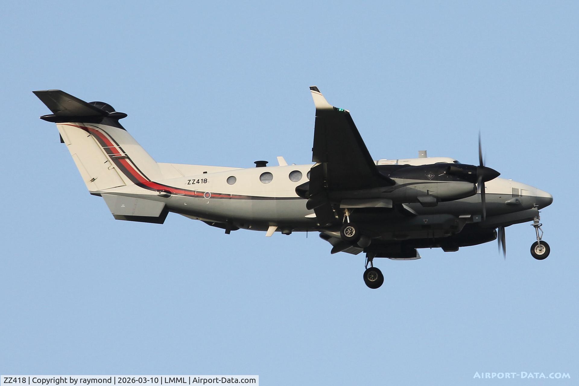 ZZ418, 2007 Beech B350CER King Air C/N FM-17, Beechcraft B350ER R.Mk1 reg ZZ418 of the Royal Air Force seen landing on RW13 in Malta for a 2 night stay. Aircraft arrived from Marseilles France.