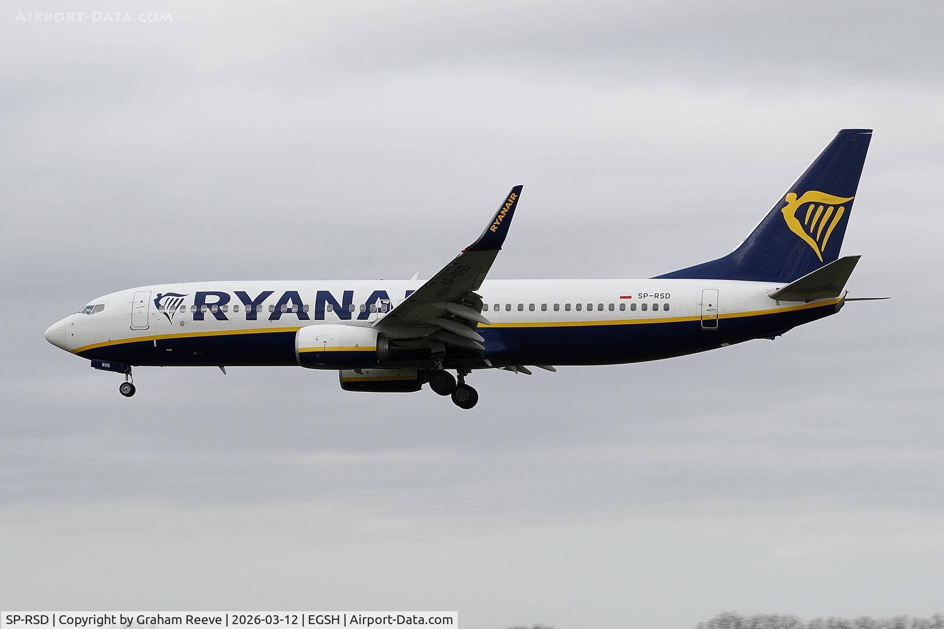 SP-RSD, 2018 Boeing 737-8AS C/N 44845, Landing at Norwich.