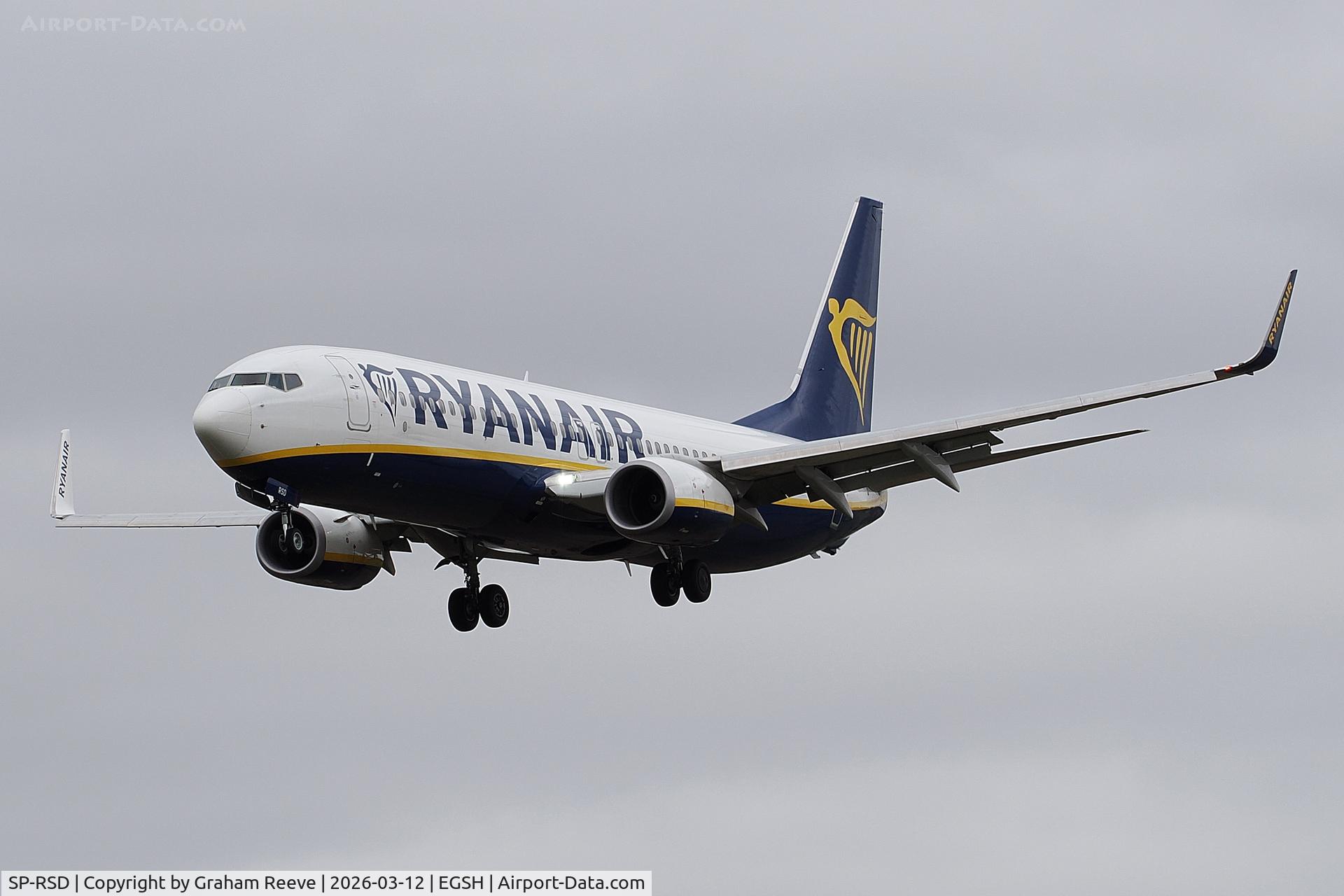 SP-RSD, 2018 Boeing 737-8AS C/N 44845, Landing at Norwich.