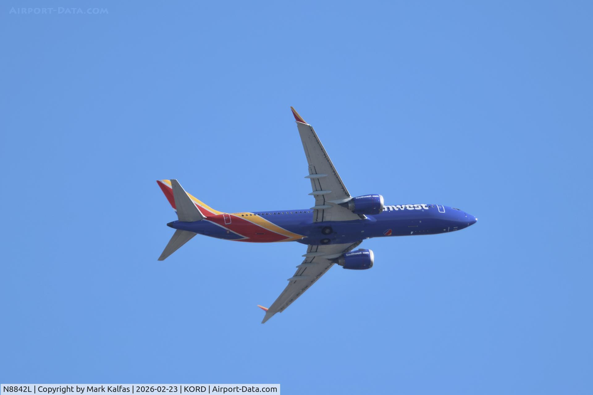 N8842L, 2023 Boeing 737-8 MAX C/N 67793, B38M Southwest Boeing 737-8 MAX N8842L departing 28R KORD