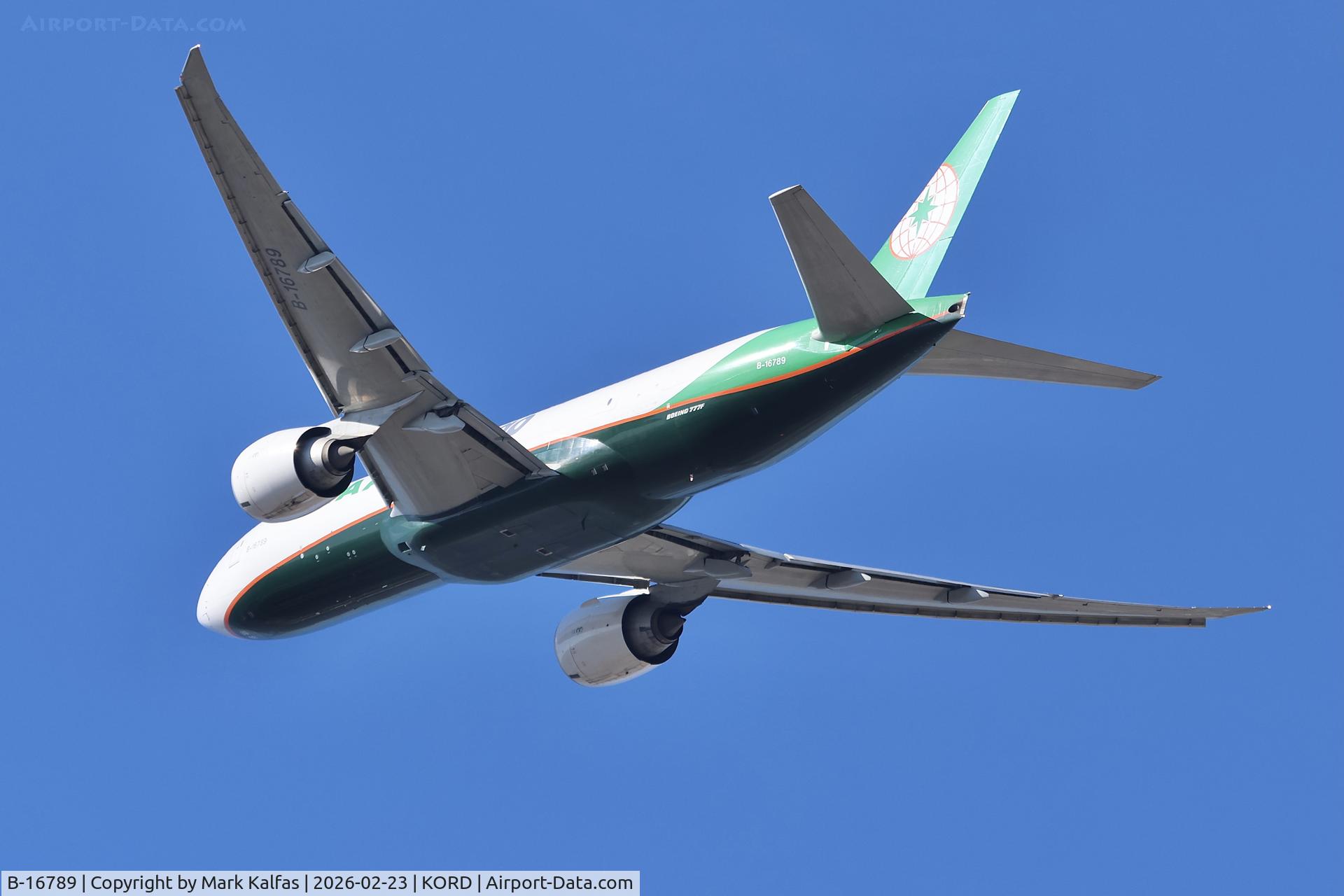 B-16789, 2021 Boeing 777-F5E C/N 67033, B77L EVA Air Cargo Boeing 777-F B-16789 departing 28R KORD