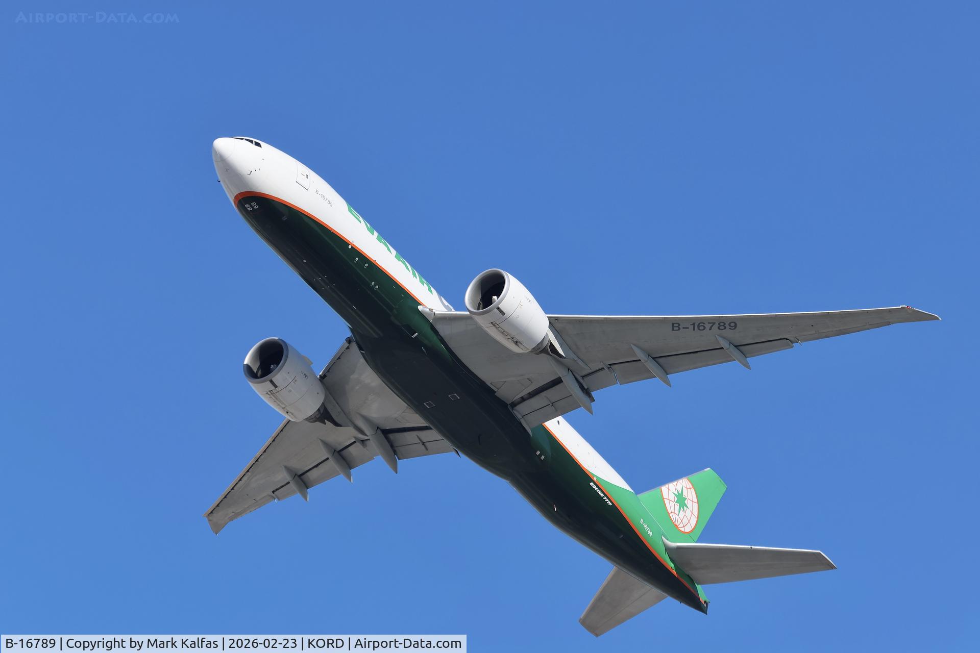B-16789, 2021 Boeing 777-F5E C/N 67033, B77L EVA Air Cargo Boeing 777-F B-16789 departing 28R KORD