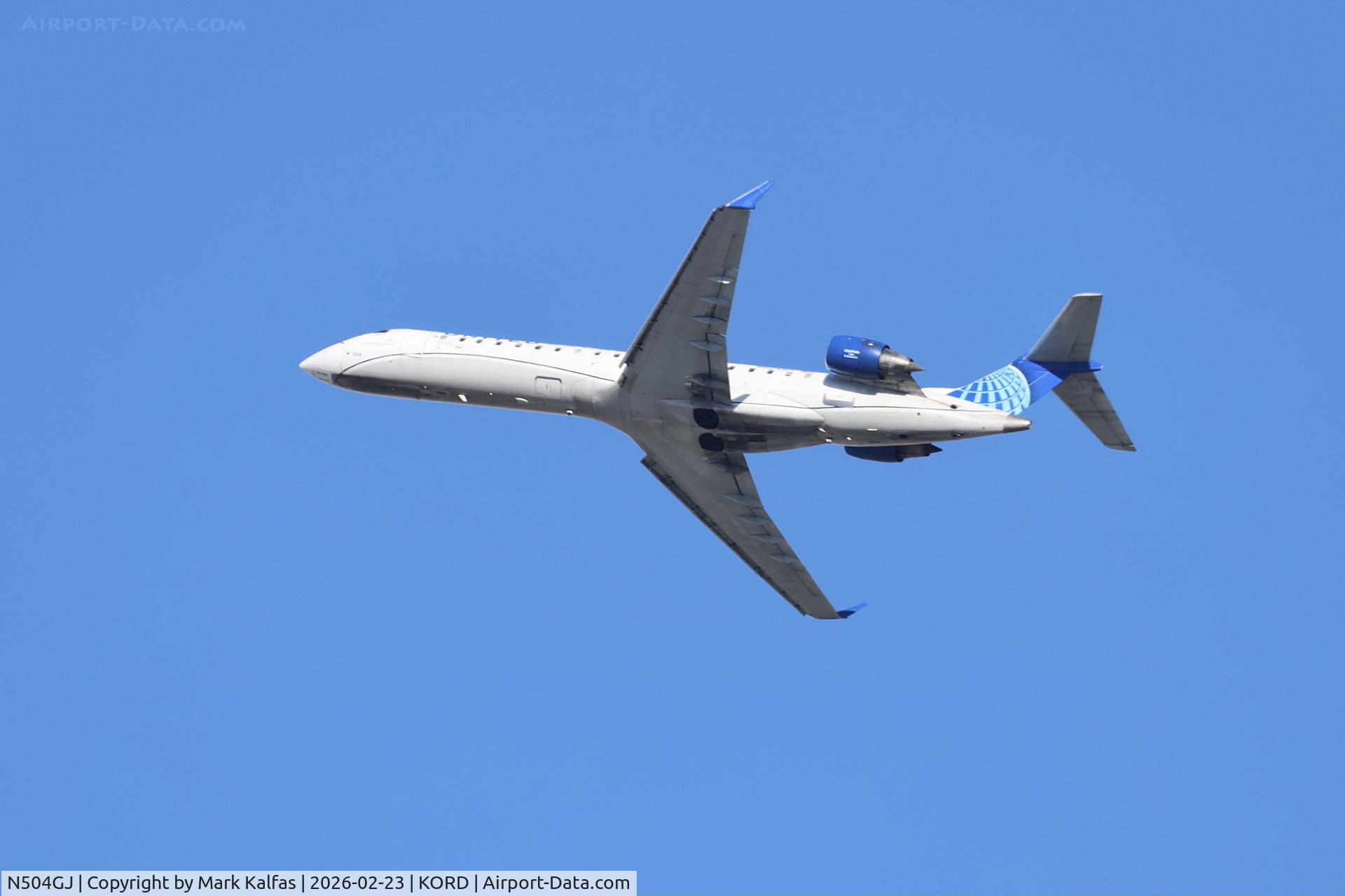 N504GJ, 2002 Bombardier CRJ-701 CL-600-2C10) Regional Jet C/N 10022, CRJ7 SkyWest /United Express Canadair Regional Jet CRJ-550 N504GJ departing 28RK ORD