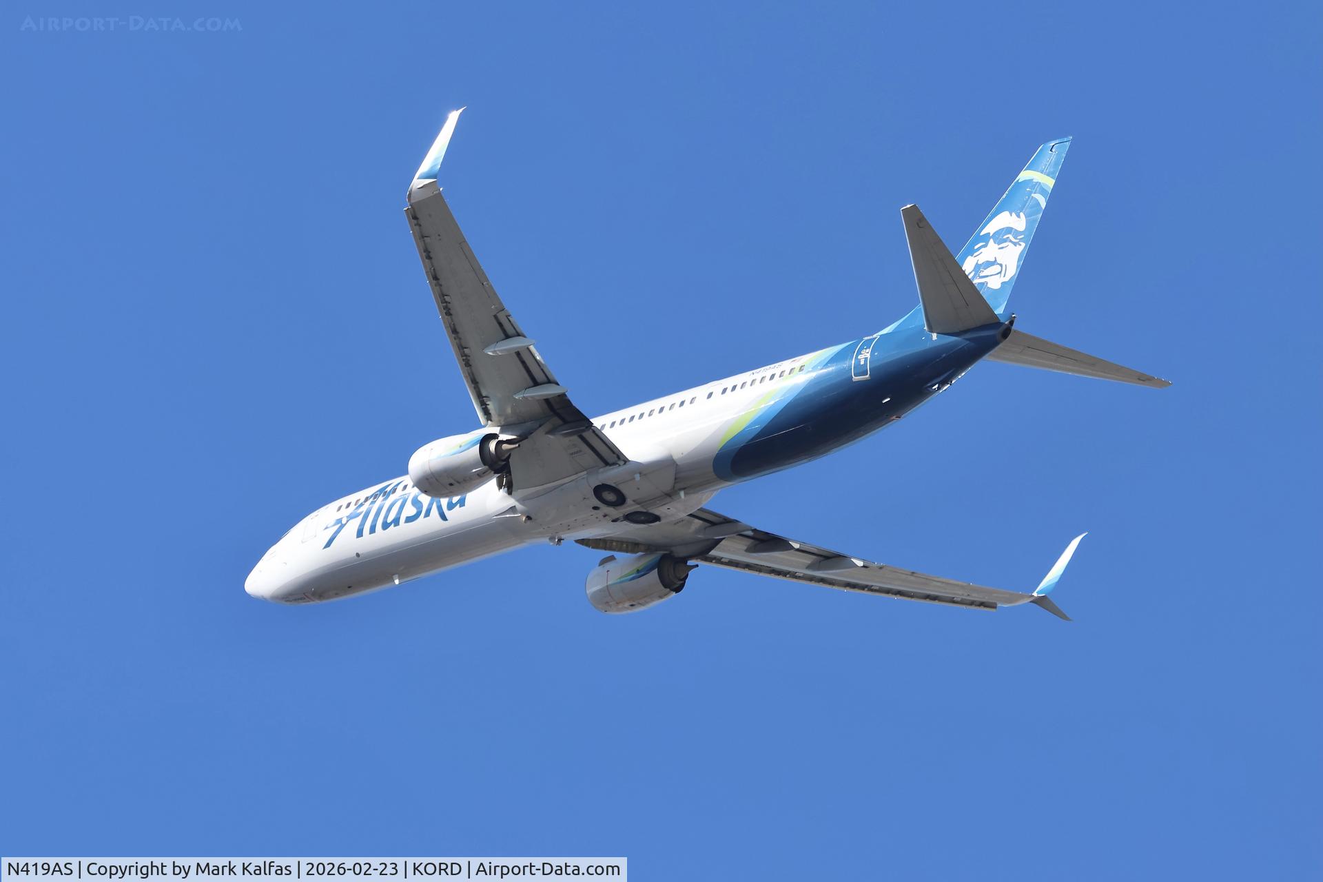 N419AS, 2013 Boeing 737-990/ER C/N 41734, B739 Alaska Airlines Boeing 737-990ER, N419AS departing 28R KORD