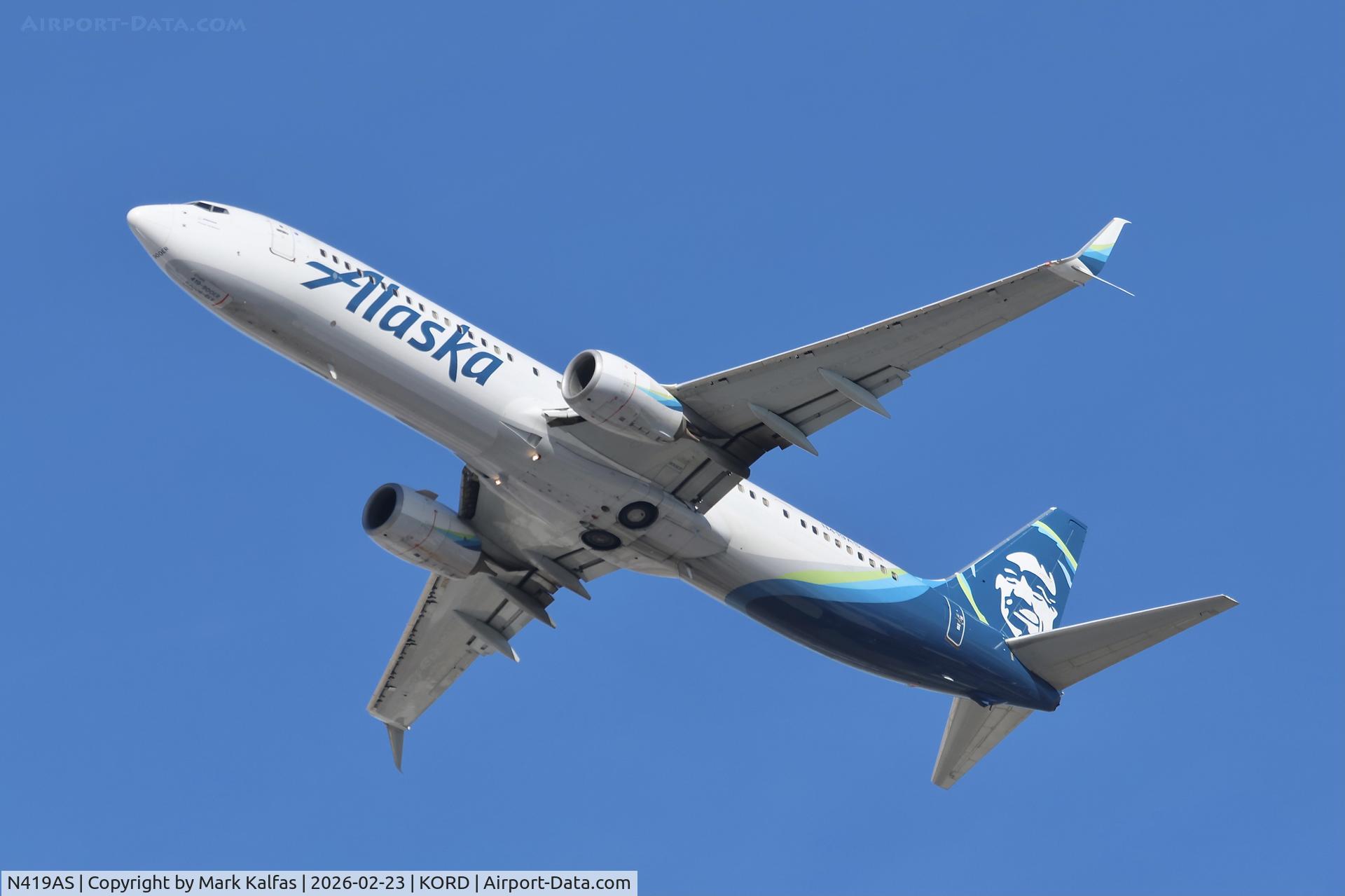 N419AS, 2013 Boeing 737-990/ER C/N 41734, B739 Alaska Airlines Boeing 737-990ER, N419AS departing 28R KORD