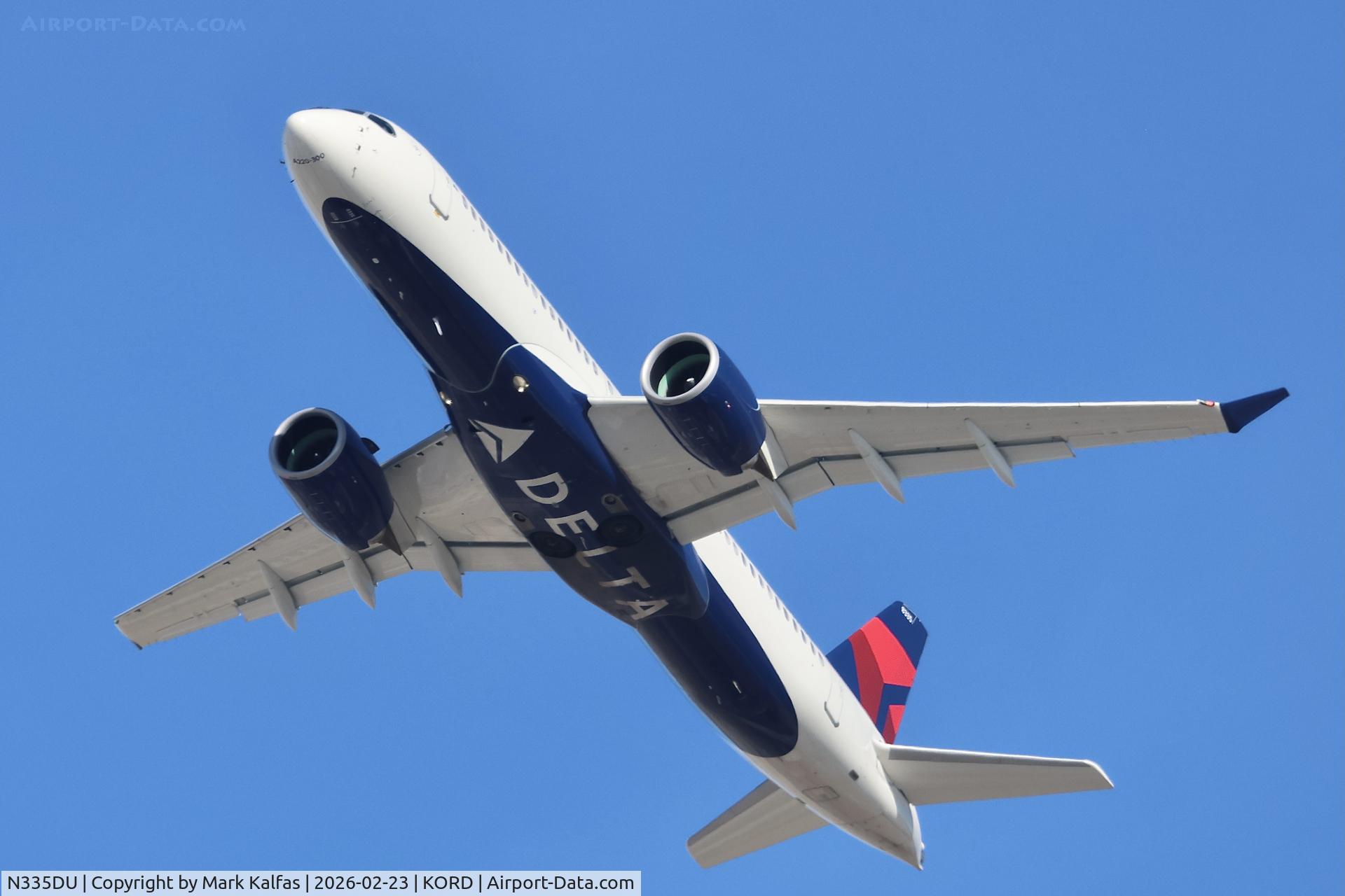 N335DU, 2025 Airbus 220-371 C/N 55377, BCS3 Delta Airbus A220-300 N335DU departing 28R KORD