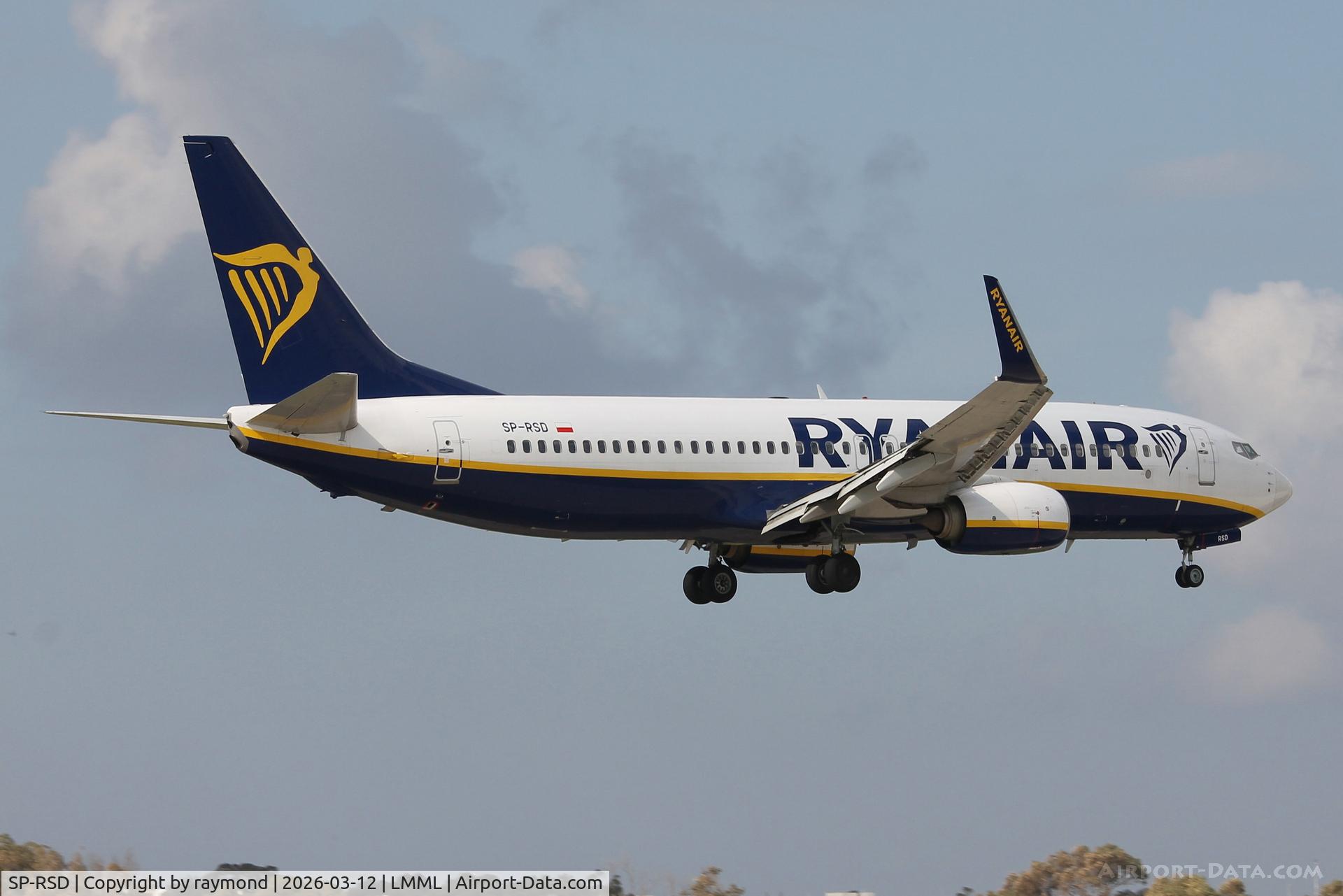 SP-RSD, 2018 Boeing 737-8AS C/N 44845, Boeing 737-8AS reg SP-RSD of Ryanair Sun landing in Malta.