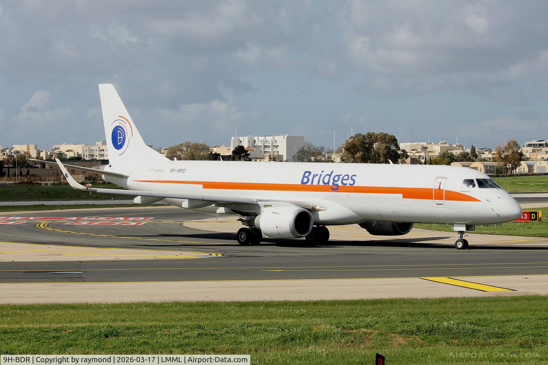 9H-BDR, , Embraer ERJ-190F reg 9H-BDR of Bridges Air Cargo seen just after arriving in Malta from Rome.