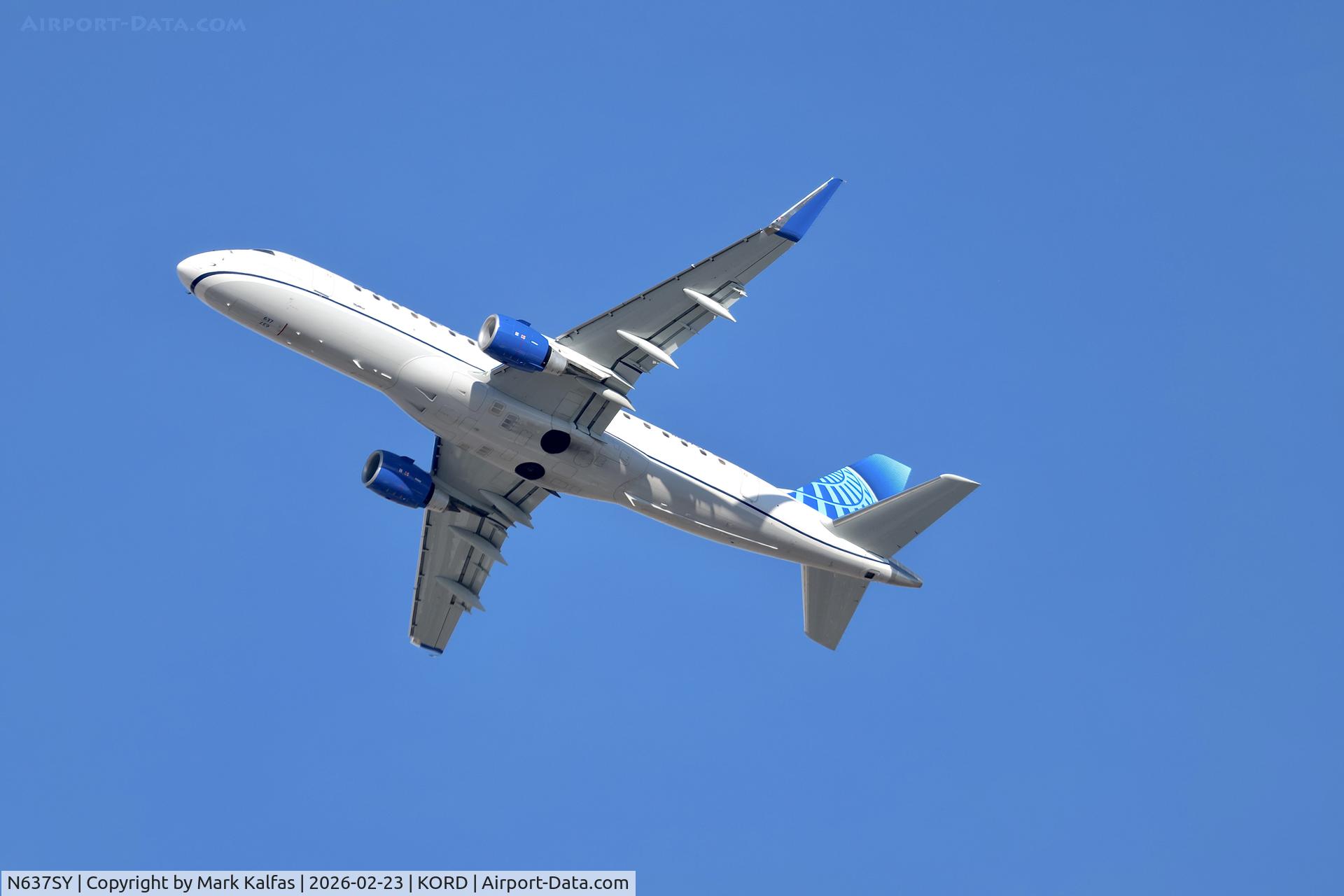 N637SY, 2025 Embraer 175ll C/N 1018, E75L SkyWest / United Express Embraer 175ll N637SY departing 28R KORD